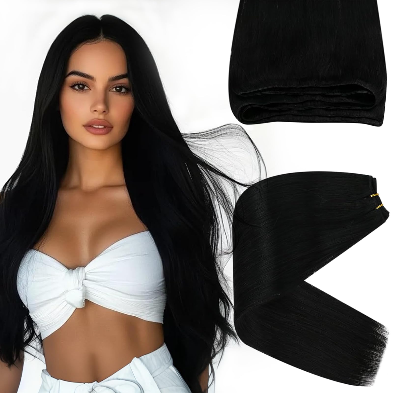 Sunny Weft Hair Extensions Human Hair Black Human Hair Weft Extensions Jet Black Sew in Hair Extensions Real Human Hair Black Wo