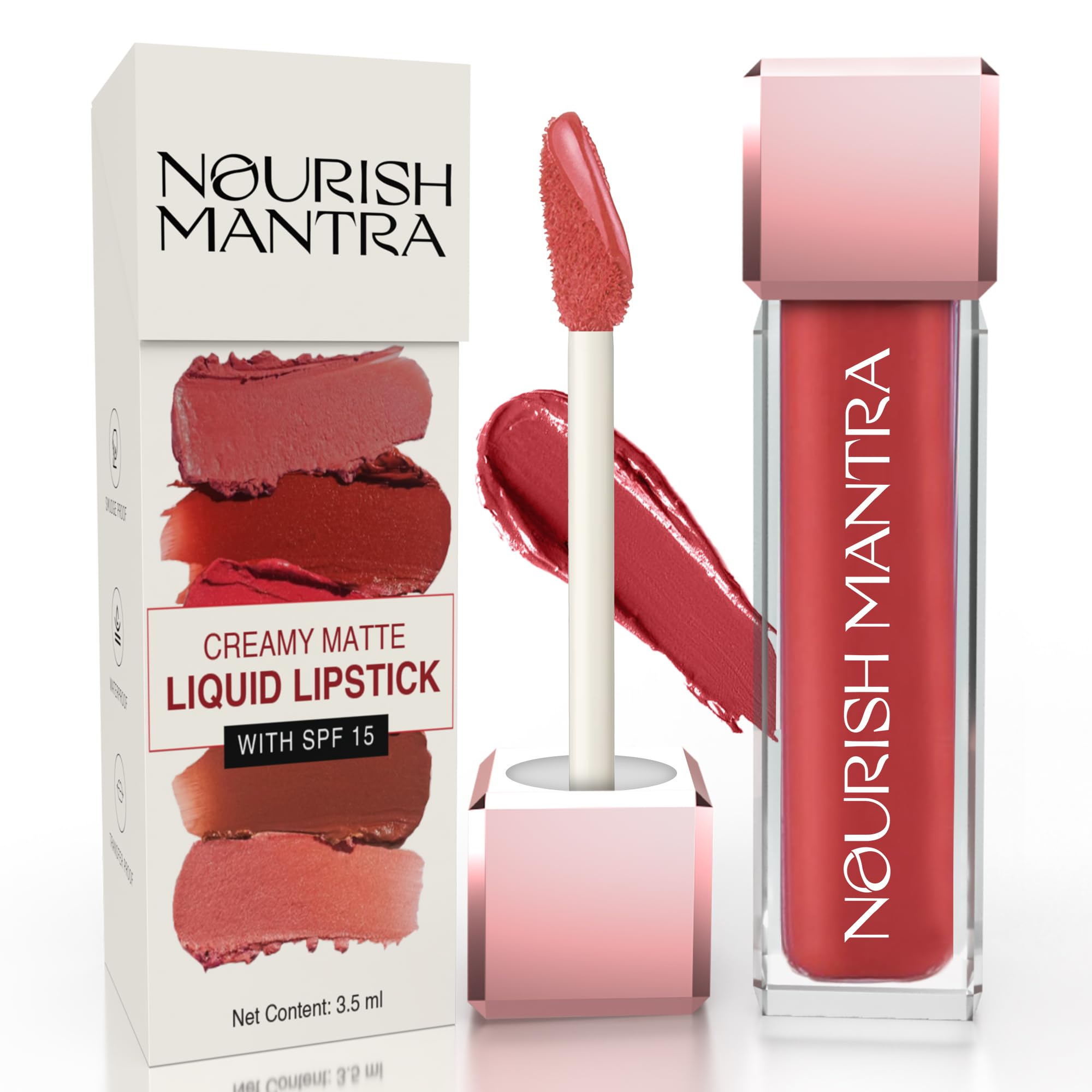 Nourish Mantra Khilkhilata Coral Lipstick (3.5Ml)/ Matte Liquid Lipstick With Spf/Water Proof/Smudge Proof/Transfer Proof/Long L