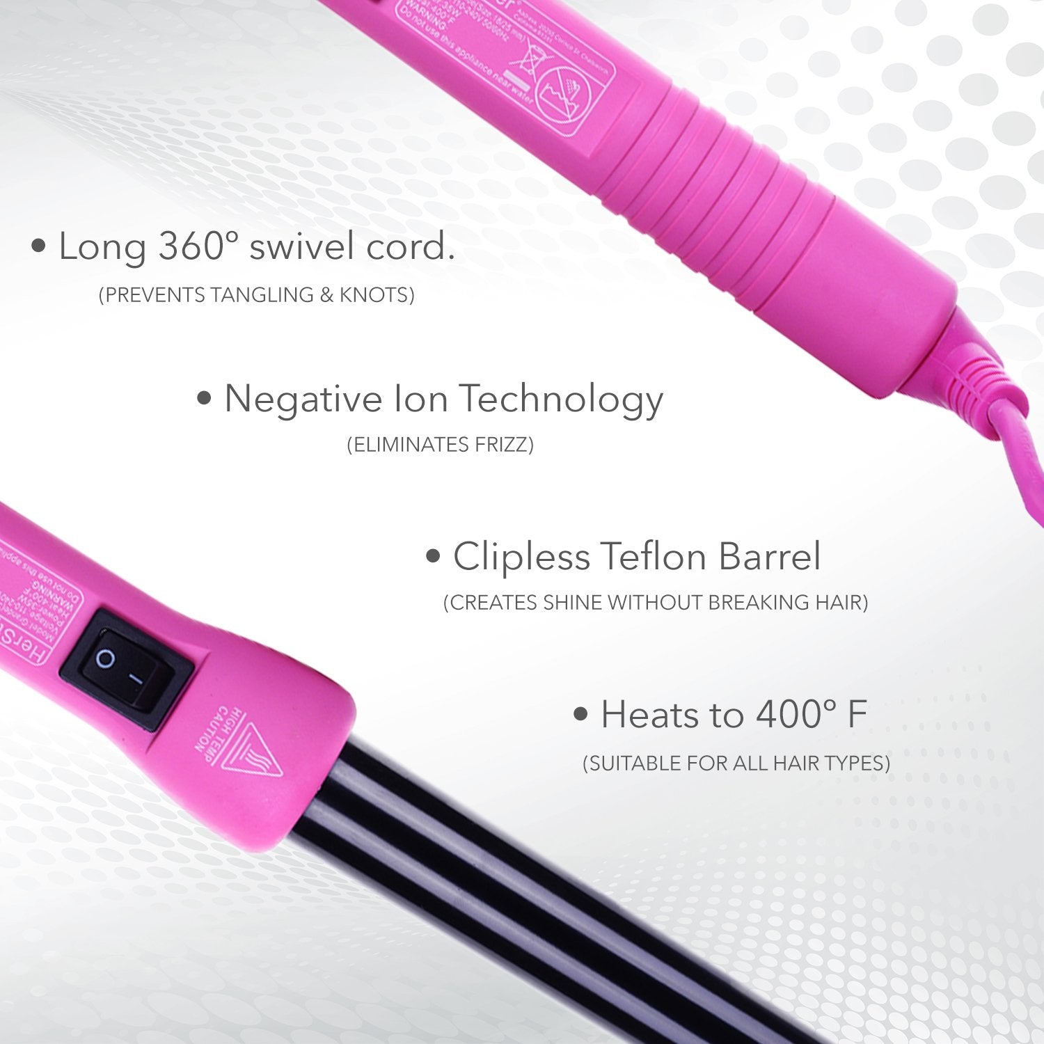 Herstyler Grande Ceramic Curling Iron - 1 Inch, Pink (Curling Wand For Long Short Hair, Dual Voltage, Negative Ions, Tapered Bar