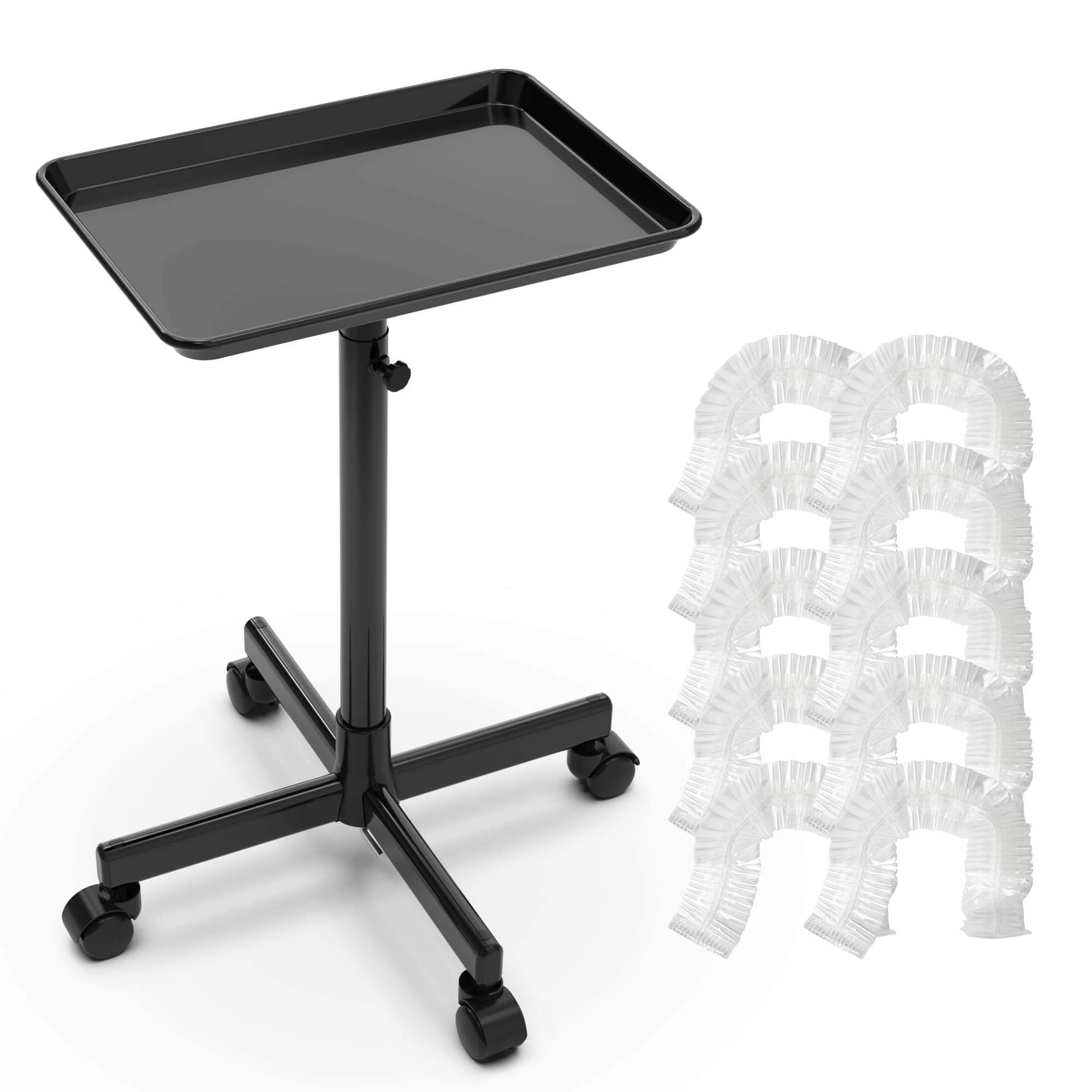 TASALON Rolling Salon Tray, Mobile Styling Station with Wheels Aluminum Rolling Tray Trolley for Salon Essentials, Adjustable He