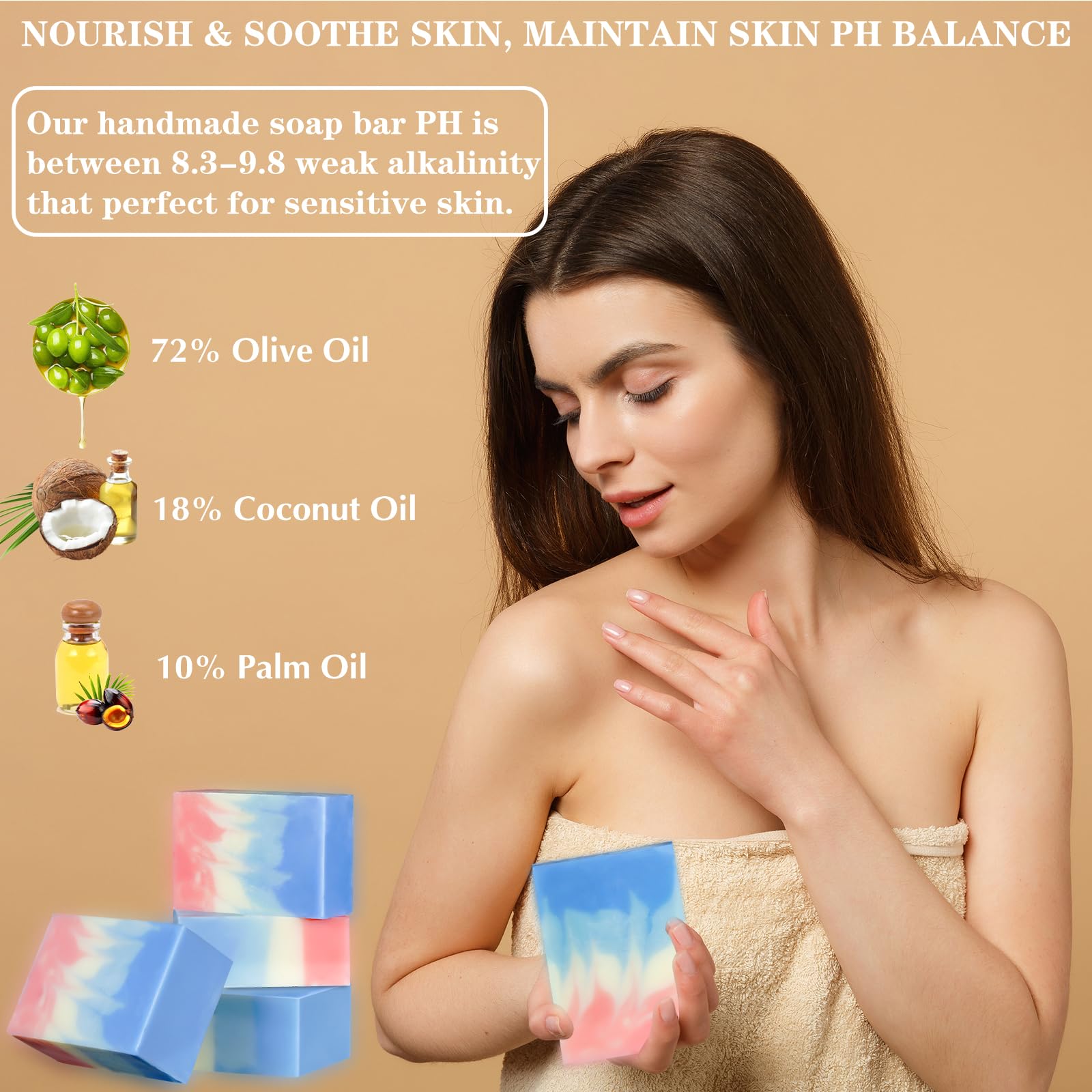 5 Pack Marseille Soap Natural Handmade Soap Bar Cold Process, Unscented Olive Oil Soap Ideal for Face, Body and Shave, Infused 7
