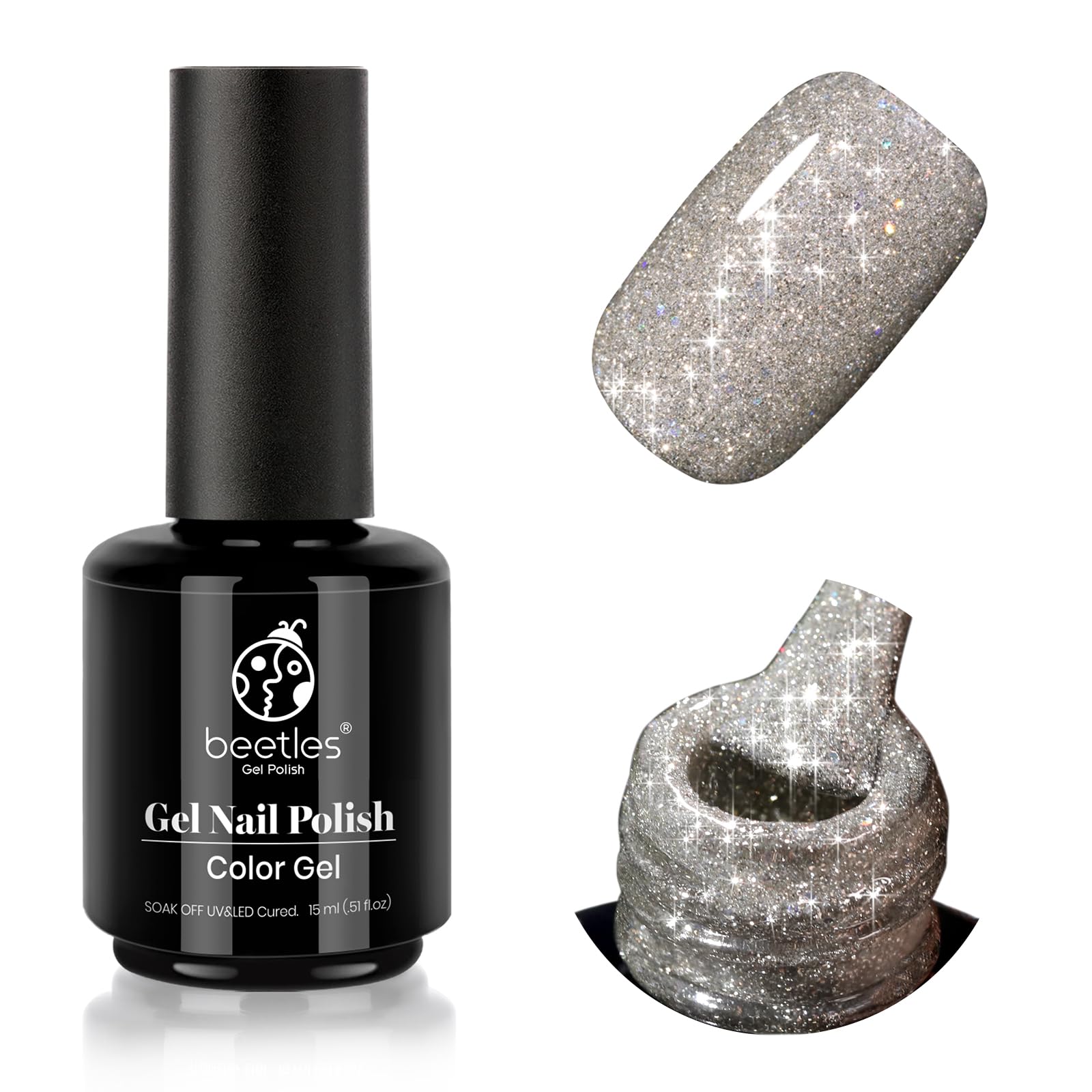 Beetles Reflective Gel Nail Polish 15Ml Nail Gel Silver Glitter Nail Polish Soak Off Uv Led Nail Lamp Gel Polish Nail Art Manicu