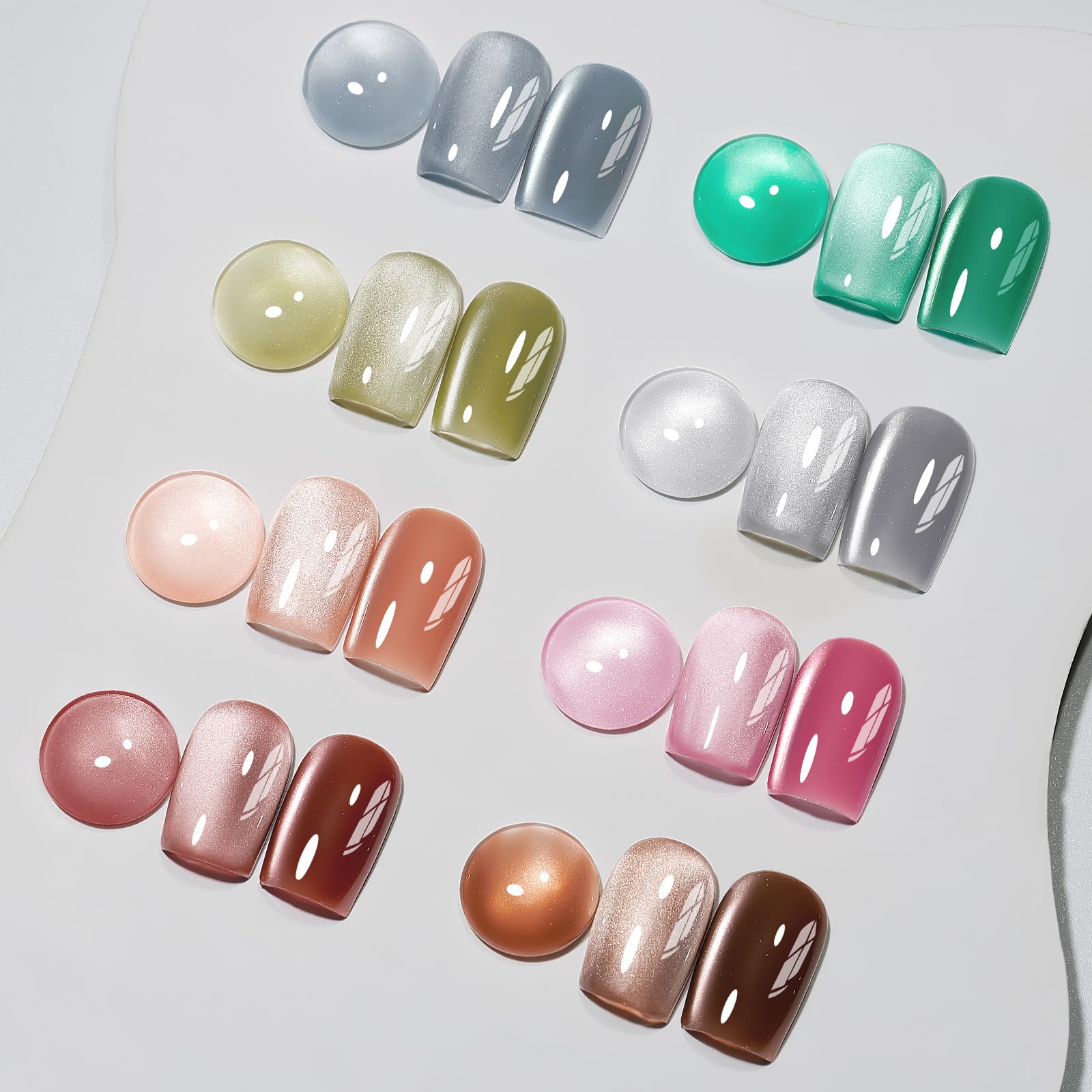 Mizhse Cat Eye Gel Nail Polish Set: 8 Colors Moonlight Magnetic Gel Polish With Magnet Stick, Glass Effect Shimmer Pink Green Re