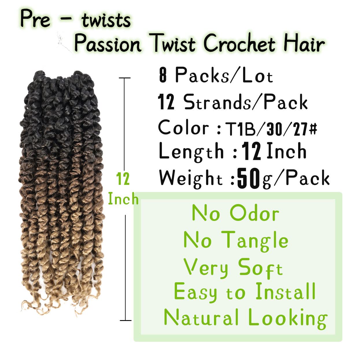 8 Packs Passion Twist Hair 12 Inch Pre-Twisted Passion Twist Crochet Hair Pre-Looped Crochet Braids For Women Passion Twists Bra