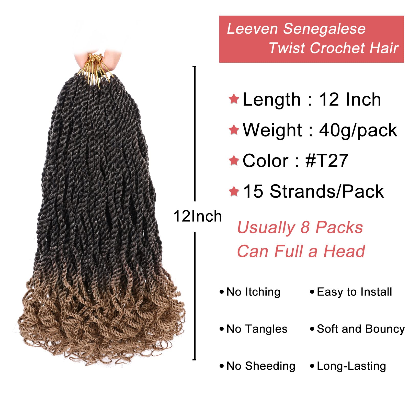 Leeven 12 Inch Senegalese Twist Crochet Hair 8 Packs Ombre Honey Blonde Short Wavy Crochet Twist Pre Looped Small Havana Twist W