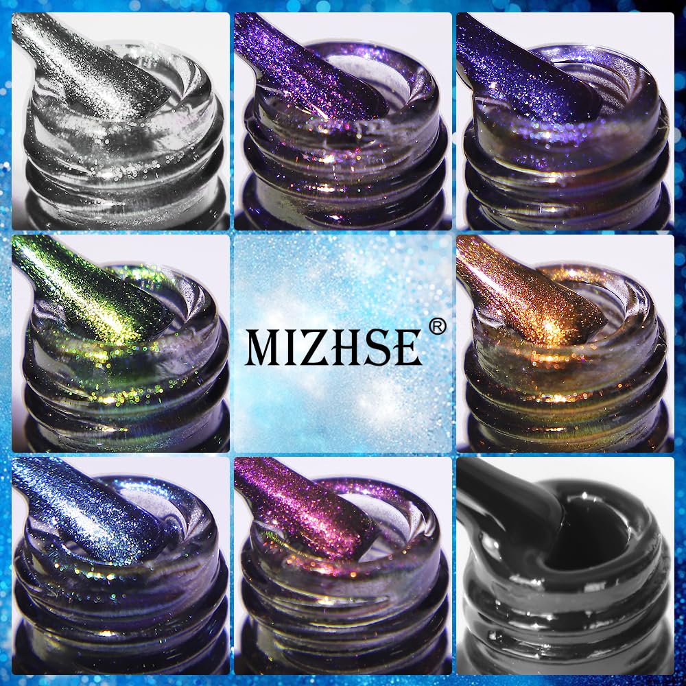 Mizhse 2 In 1 9D Cat Eye Gel Nail Polish Kit, Upgraded No Need Extra Top Coat, Magnetic Gel Polish Set With Magnet, Shiny Chamel