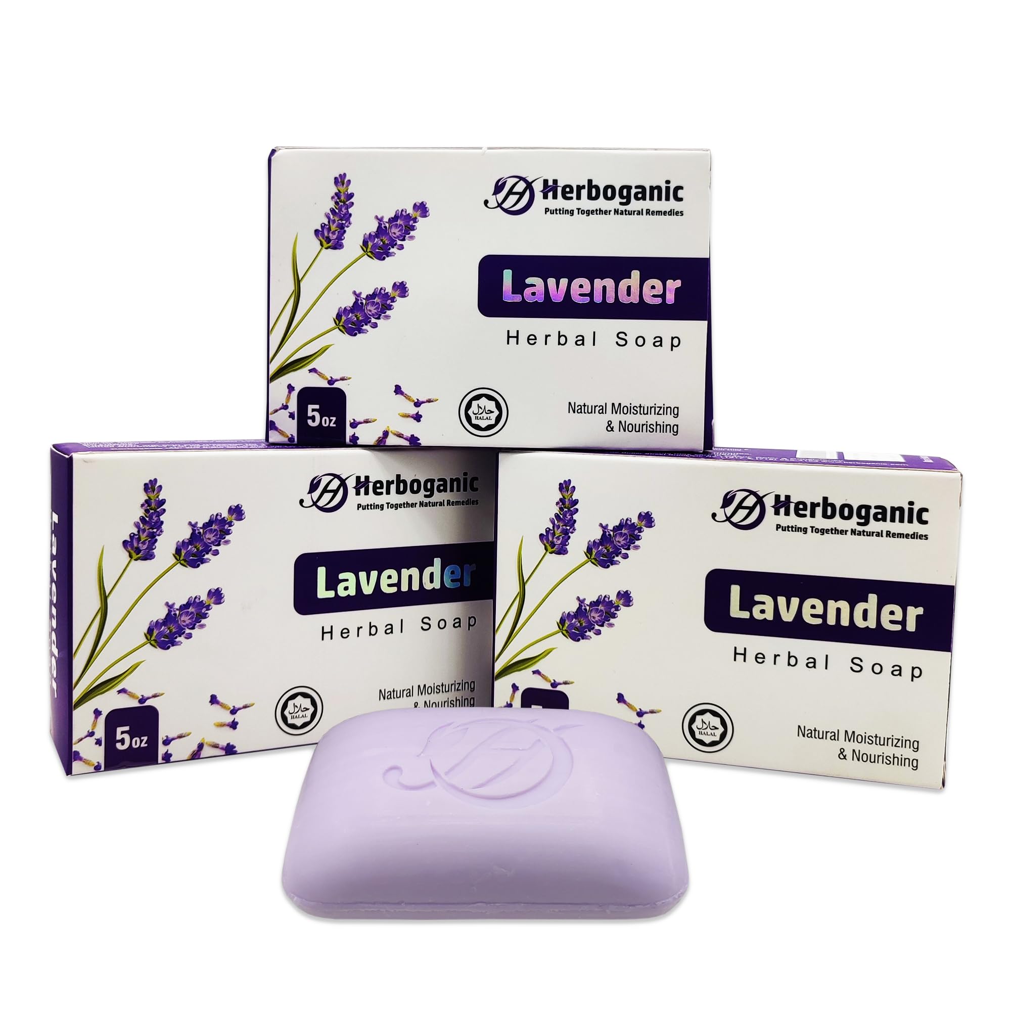 HERBOGANIC Lavender Herbal Soap | Pack of 3 of 5oz soap Bar | Natural Bar Soap for Face and Body | Hydrating and Nourishing | Su