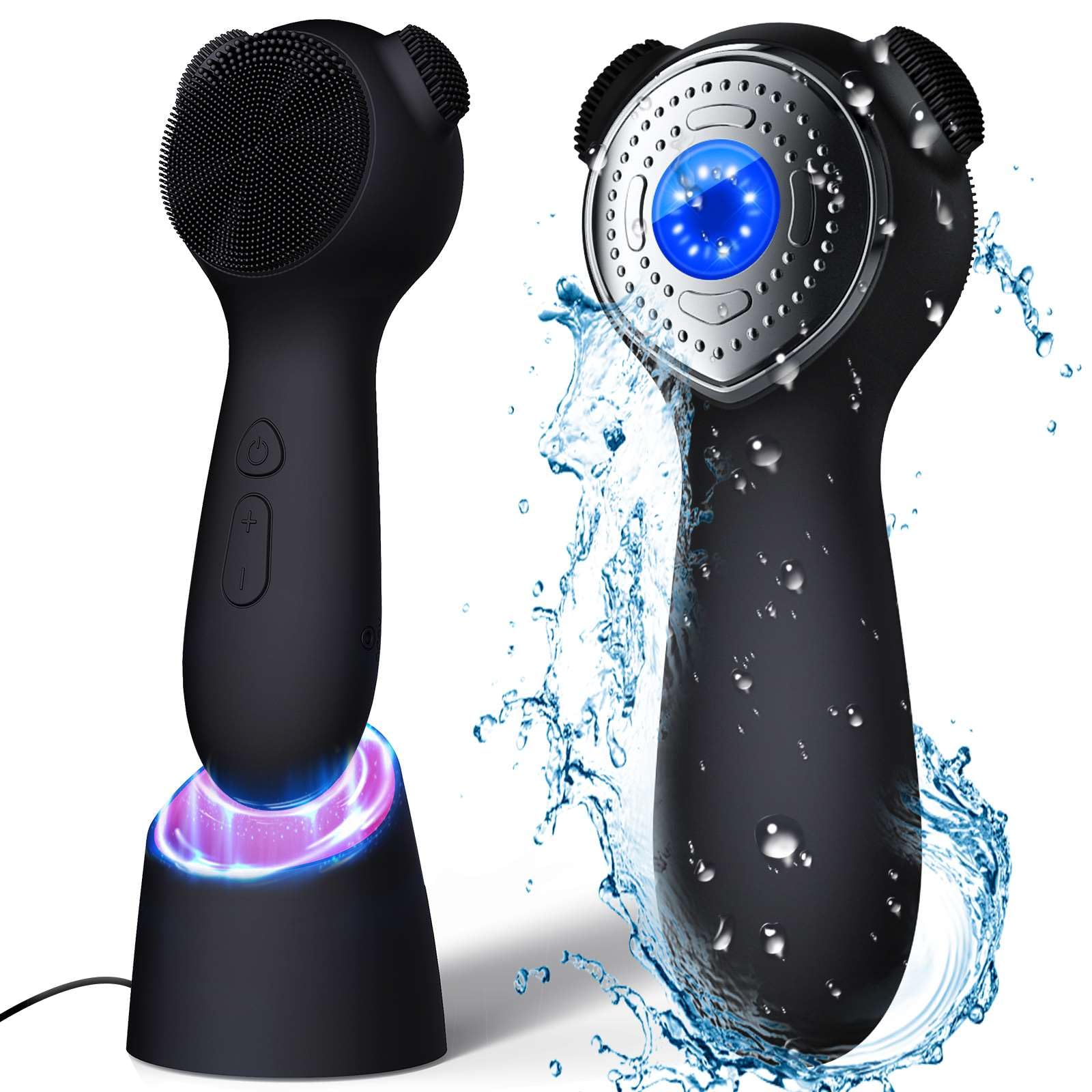 Silicone Face Scrubber Exfoliator Electric For Men Women, Rechargeable Facial Cleansing Brush With Wireless Charging Dock, Water