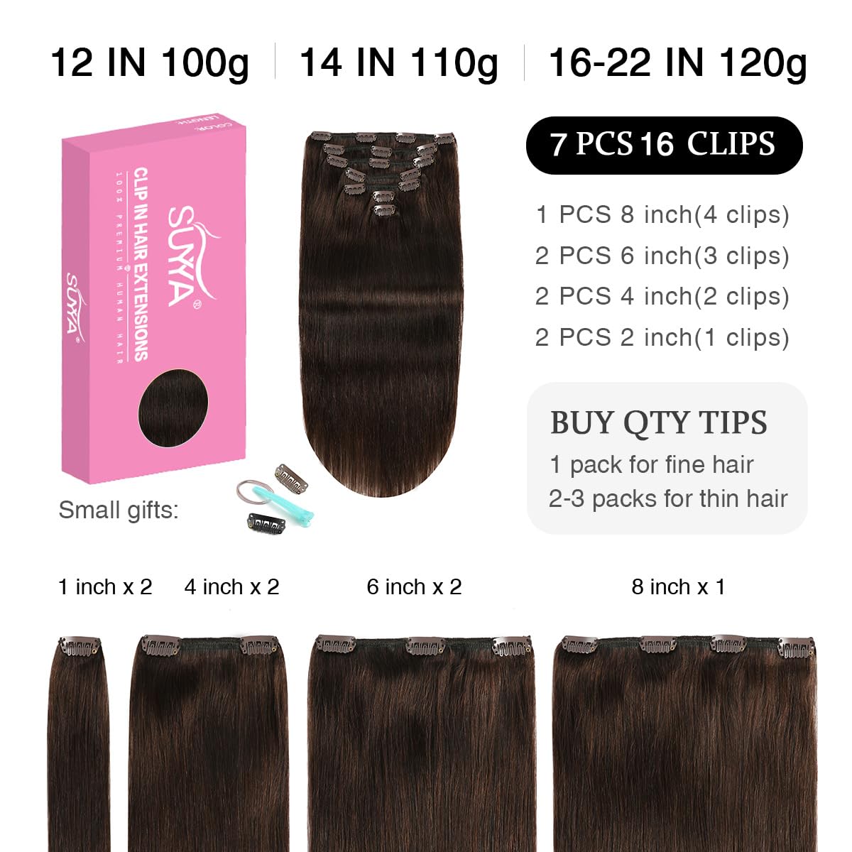 Suyya Clip In Hair Extensions Real Human Hair,Human Hair Extensions Clip Ins Straight Human Hair Clip Ins Double Weft Hair Exten