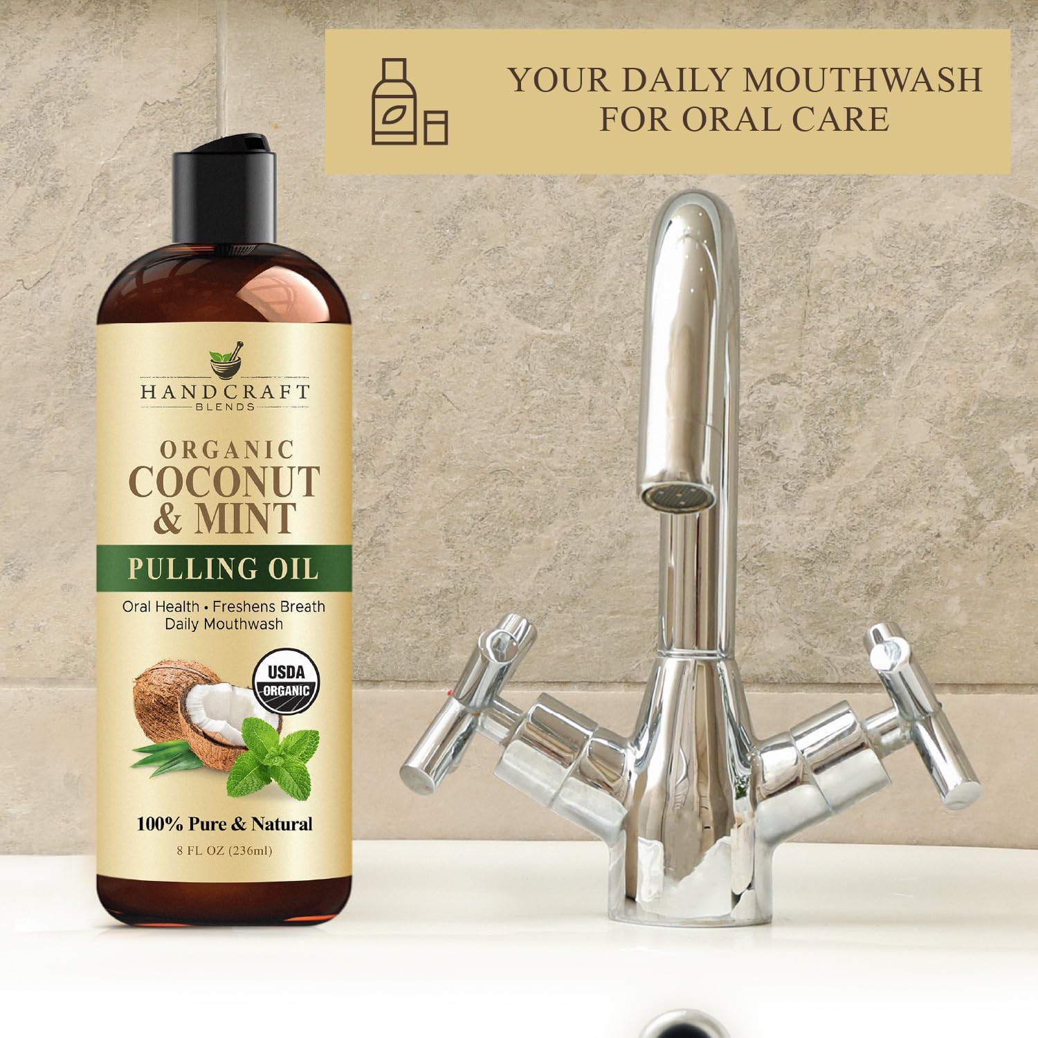Handcraft Coconut Oil Pulling For Teeth And Gums With Peppermint Oil - Organic Coconut Oil Pulling Oil Mouthwash For Fresh Breat