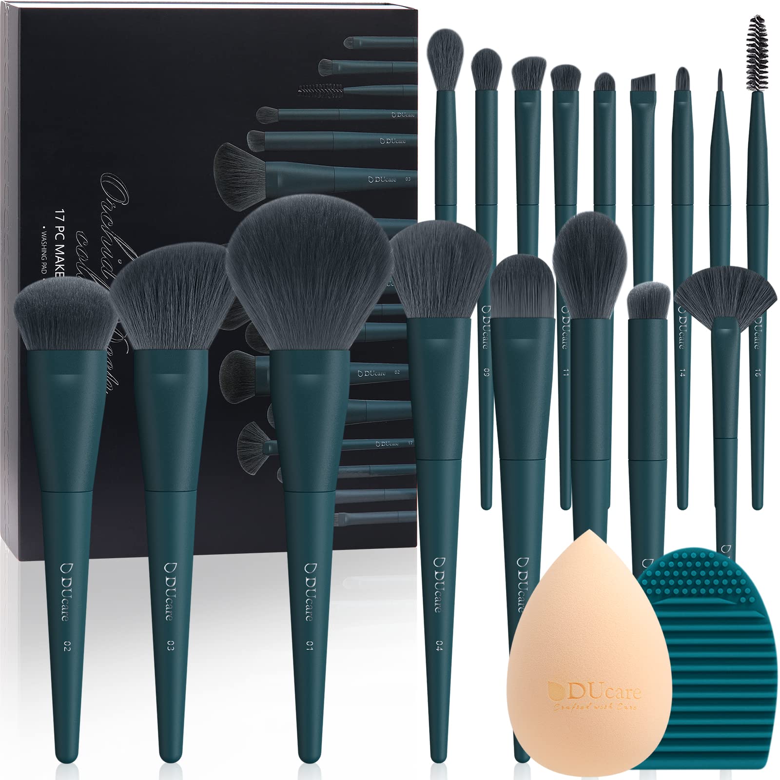 DUcare Makeup Brushes Set 17 Pcs with Brush Cleaning Mat and Makeup Sponge Professional Face Powder Eye Shadow Powder Liquid Cre