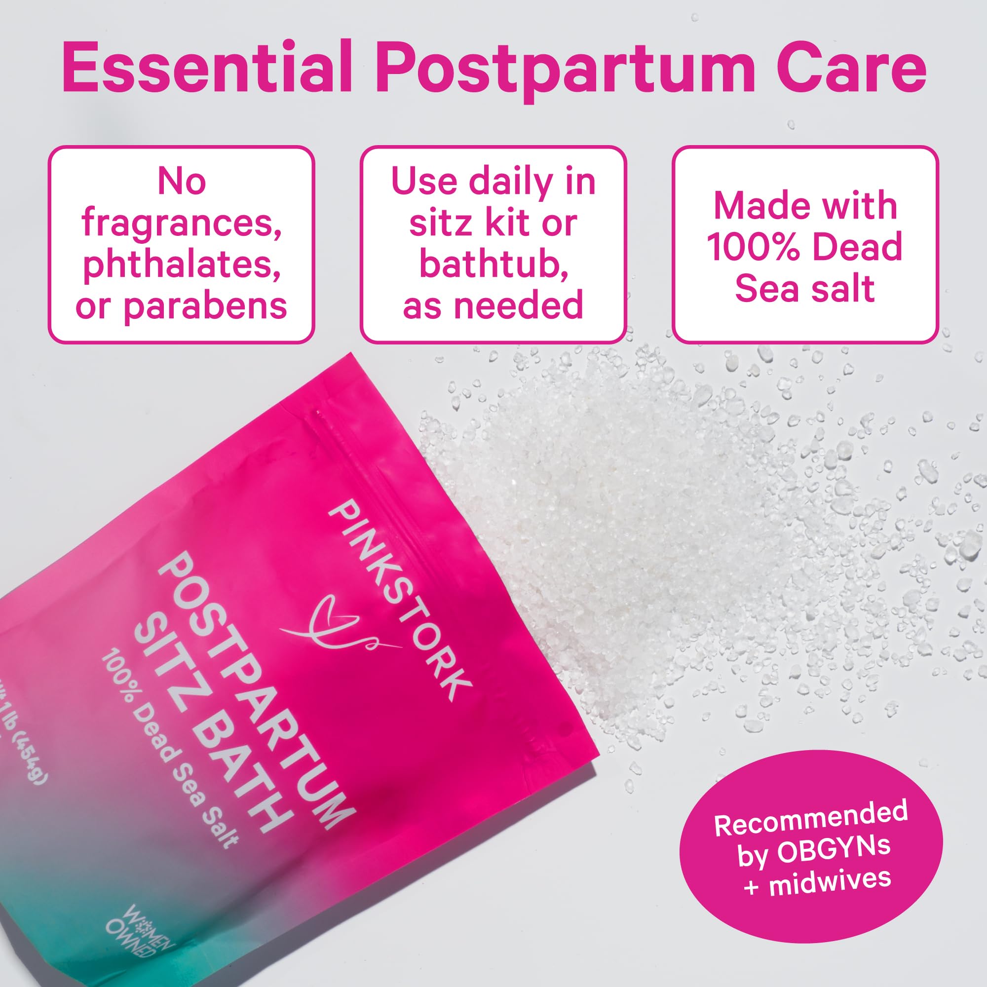 Pink Stork Postpartum Sitz Bath Soak: Dead Sea Salt For Perineal Care & Cleansing, Postpartum Recovery, Labor And Delivery Essen