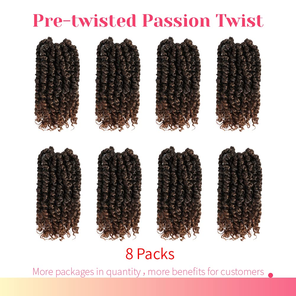 The Bohobabe Crochet Passion Twist Hair Pretwisted 10 Inch Short Pre-Looped Passion Twist Crochet Braiding Hair 8 Packs (T30)