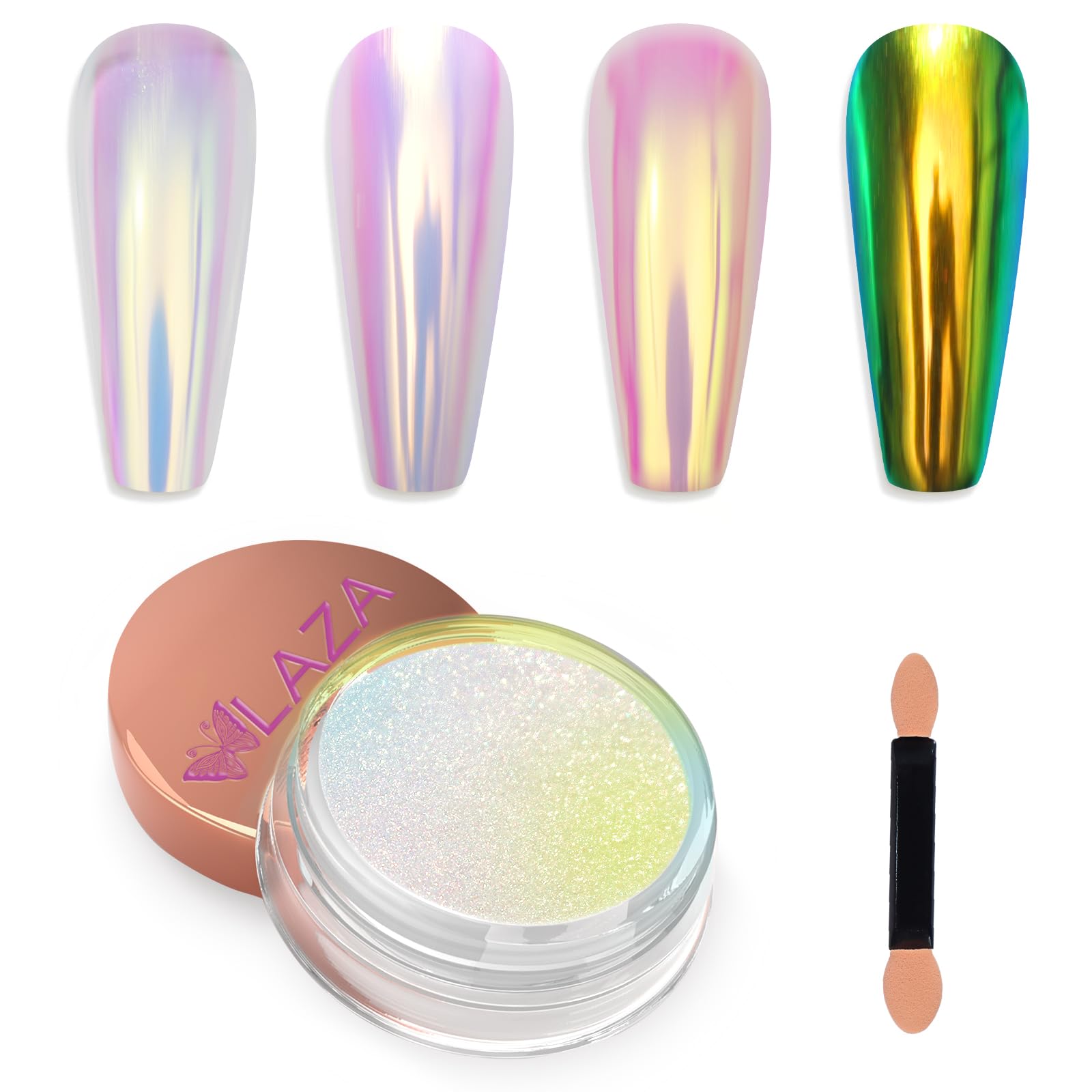 Laza Mermaid Chrome Nail Powder Glazed Donut Nails Metallic Mirror Effect Pigment Shimmer Pearl Powder Iridescent Nail Glitter F