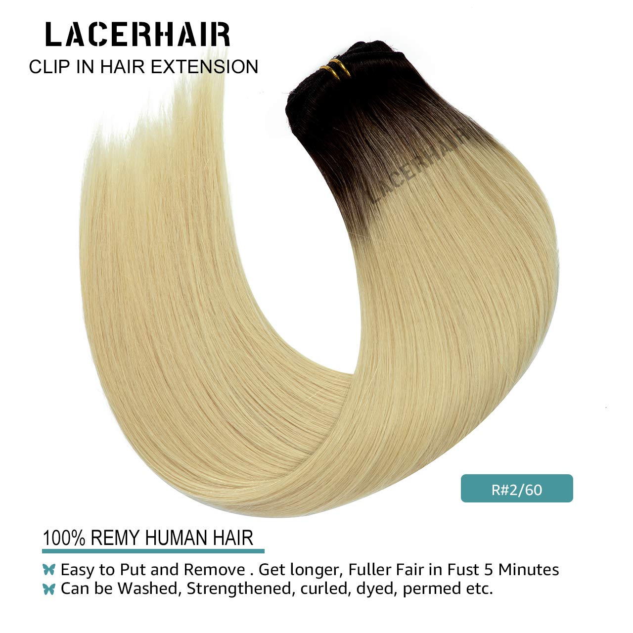 Lacer Blonde Clip In Hair Extensions Platinum Blonde With Dark Brown Roots Human Hair Extensions Clip Ins 16 Inch 7Pcs 120G