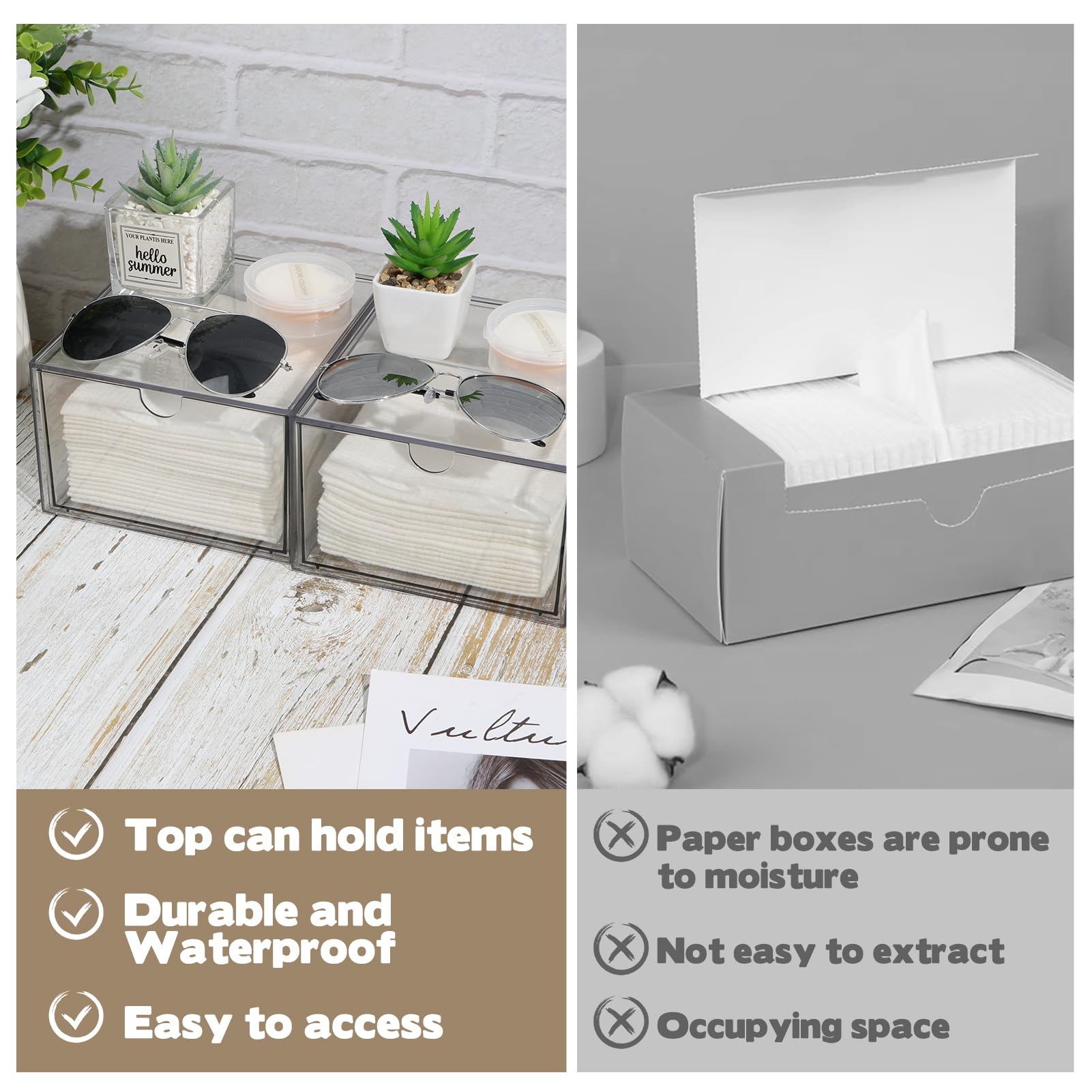 2 Pack Disposable Face Towel Holder, Plastic Face Towels Storage Box with Drawer, Stackable Organizer for Clean Skin Club Face X