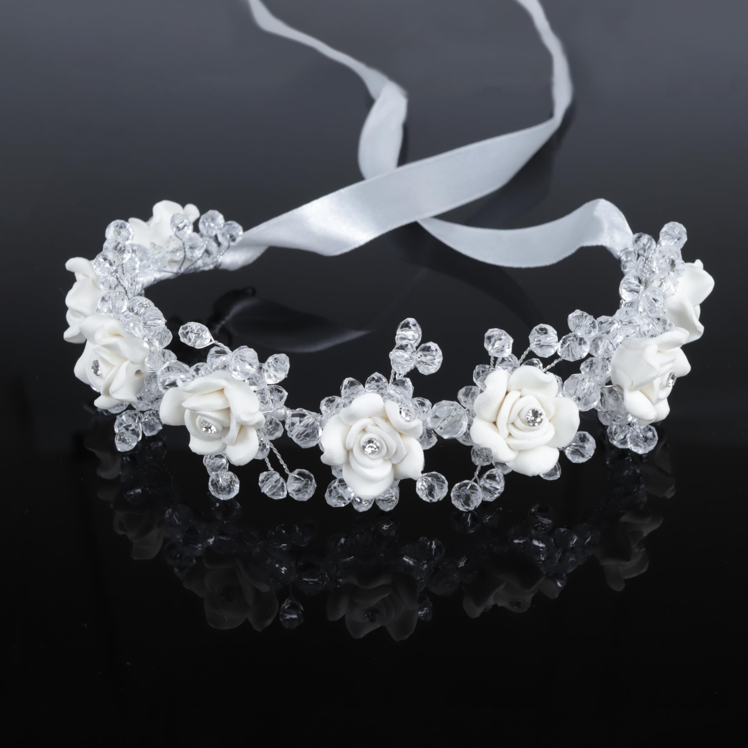 Needzo First Communion Flower Headband with Ribbon Hair Accessory, Perfect for Weddings and Special Occasions, One Size Fits Mos