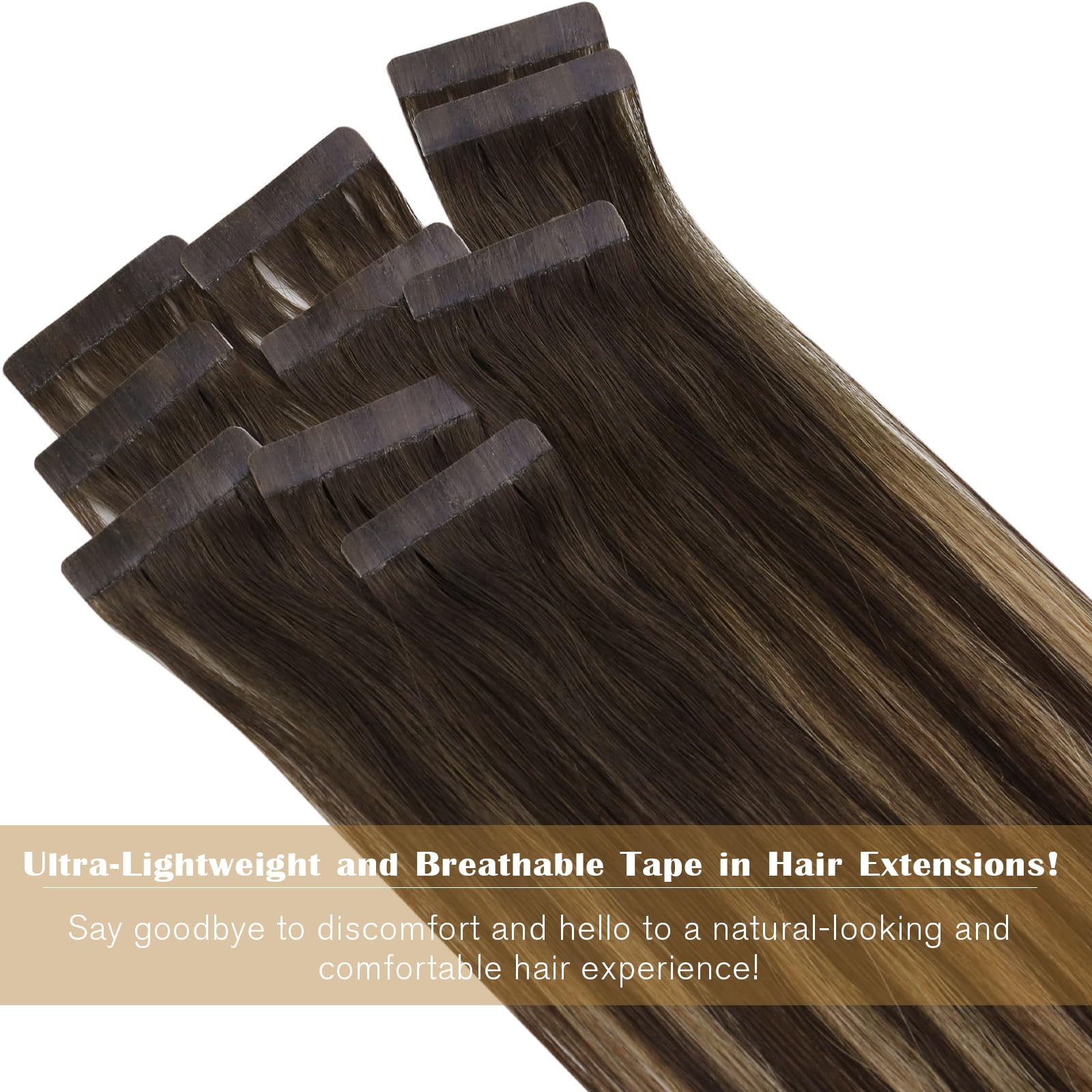 Ve Sunny Brown Tape On Hair Extensions Balayage Human Hair Tape In Extensions Chocolate Brown Mixed Caramel Blonde Balayage Real