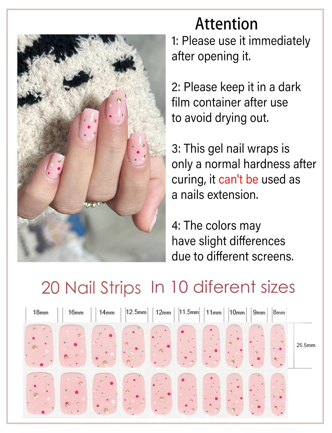 Semi Cured Gel Nail Strips, 20Pcs Gel Nail Stickers Uv, Semi Cured Gel Nail Wraps For Home Nails Diy -Dots