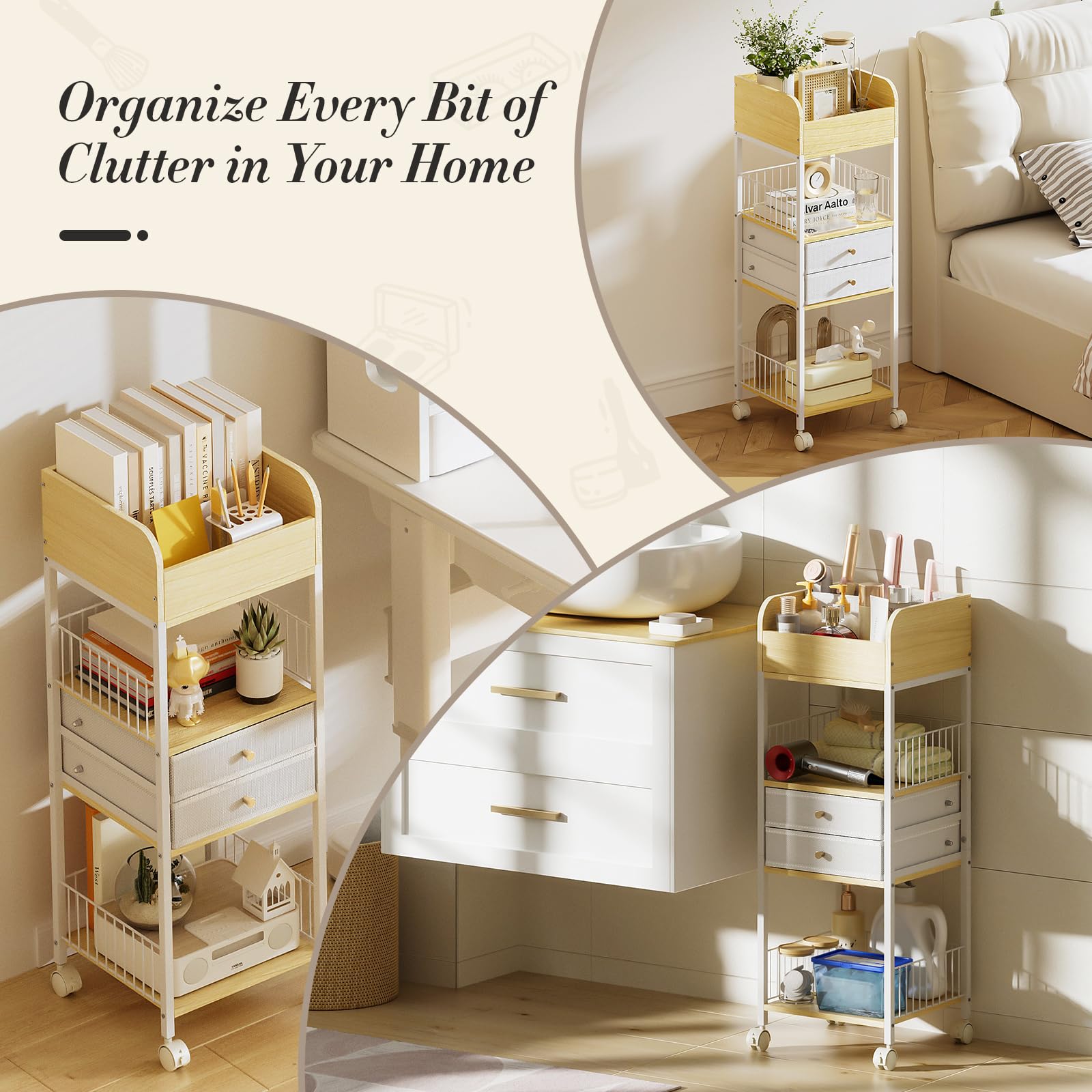 Tidystash Makeup Organizer Cart With Drawers, Rolling Bathroom Organizers And Storage- Versatile Skincare Perfume Storage Vanity