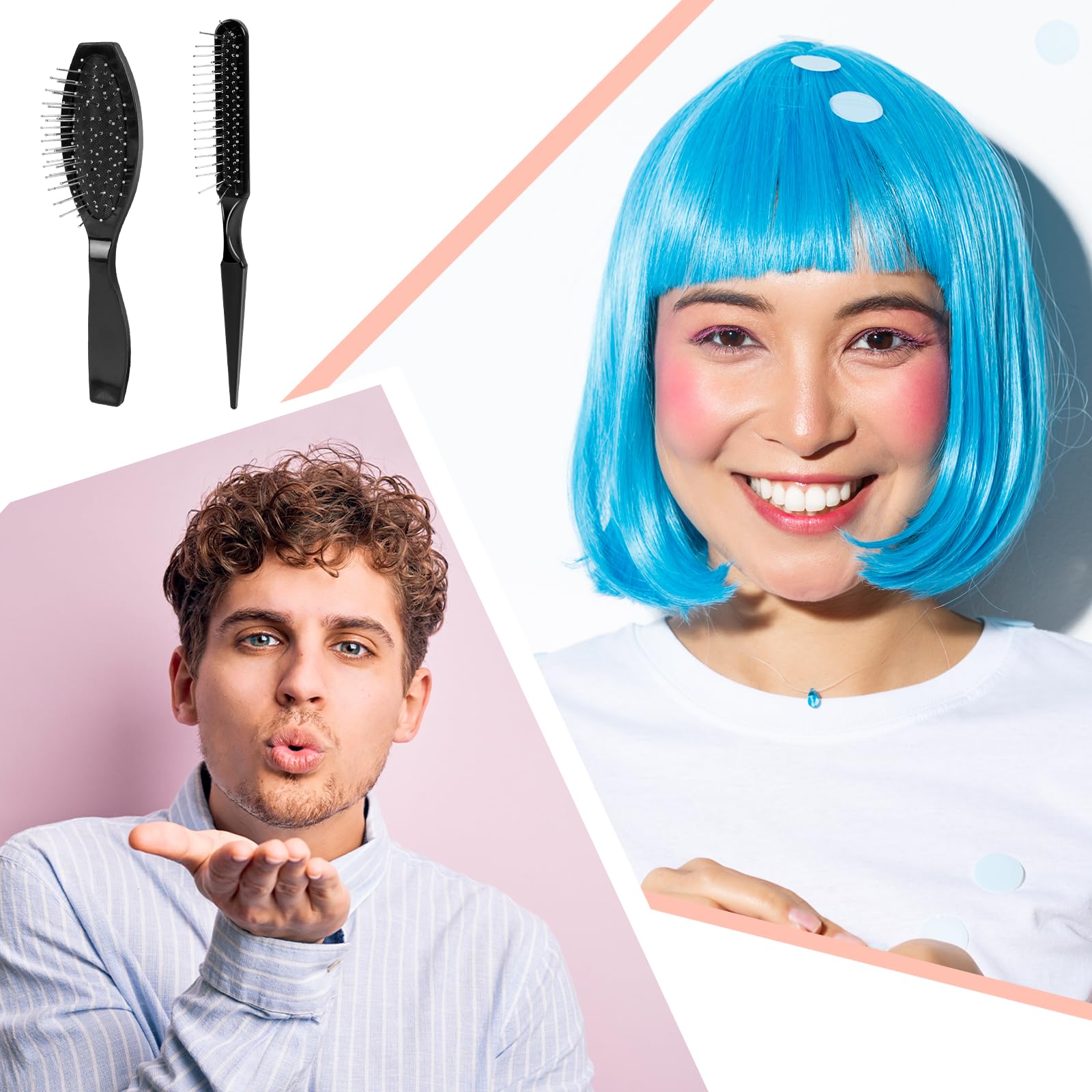 Wig Brush Set, Stainless Steel Wire Bristle Brush For Synthetic Hair, Portable Brush And Combs For Human Hair Wigs And Extension
