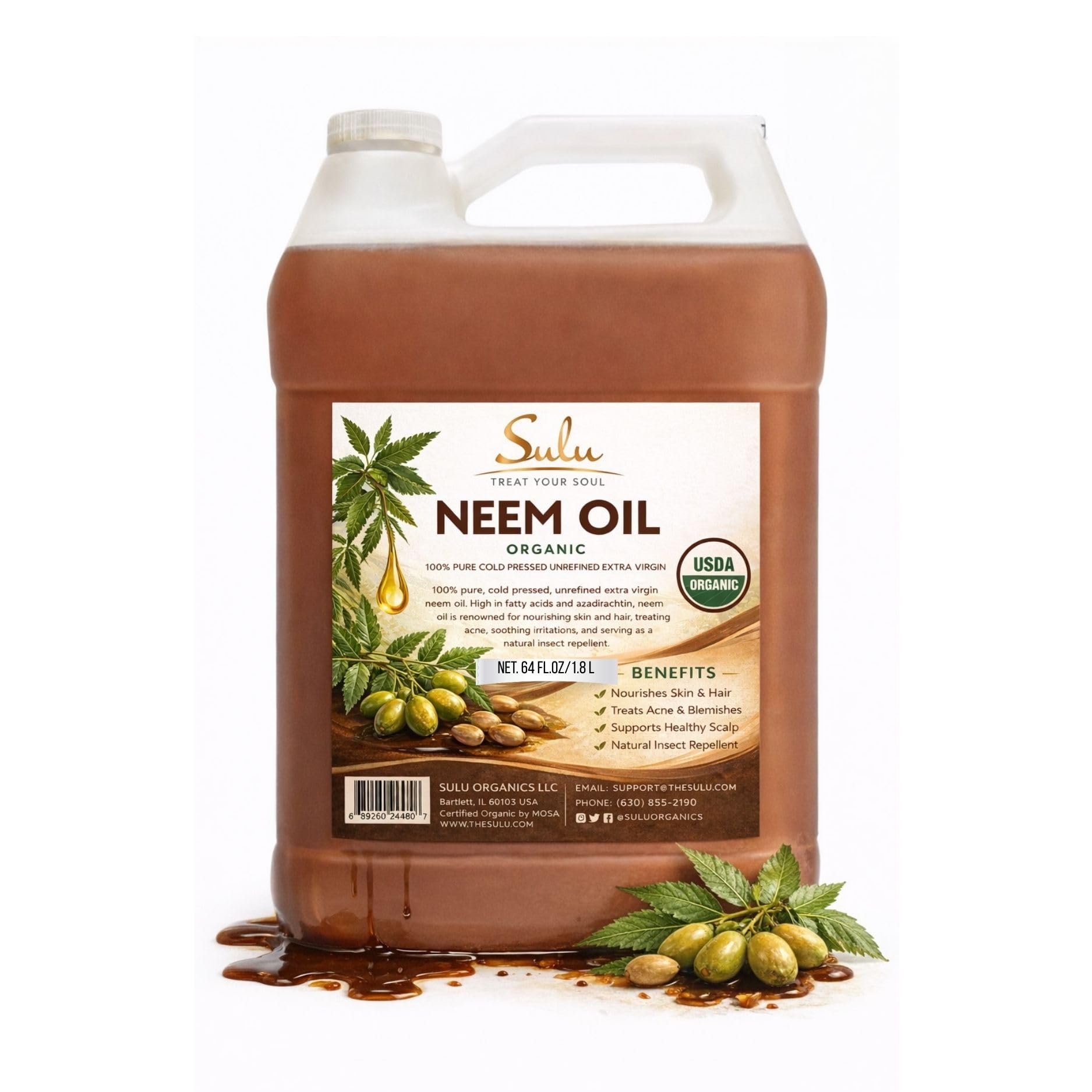 SULU ORGANICS 100% Pure Organic Unrefined Virgin Cold Pressed Neem Oil 4 lbs