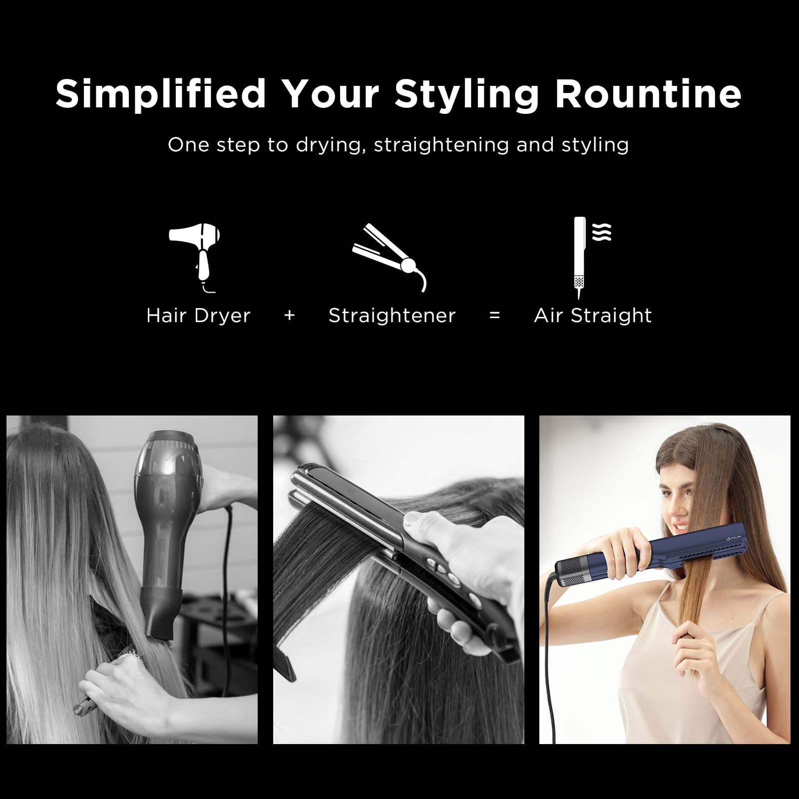 Ig Inglam Air Straightener, Style From Wet Hair, 2.2'' Hair Dryer Straightener, 200M Negative Ionic, One-Step Air Straight For M