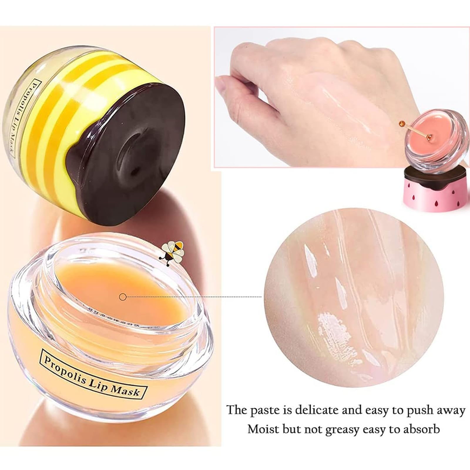 Minfei 4Pcs Bee Lip Balm Set - Overnight Moisturizing Lip Mask, Hydrating & Exfoliating, 1oz, Strawberry, Watermelon, Honey, Lime