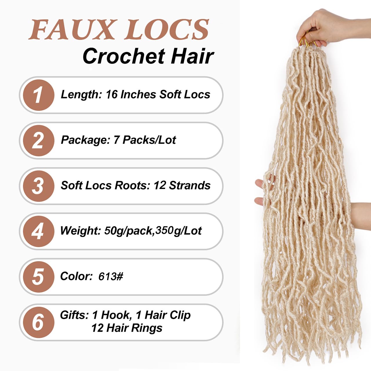 16 Inch Blonde Faux Locs Crochet Hair 7 Packs Soft Locs Crochet Hair Goddess Locs Hair Extensions