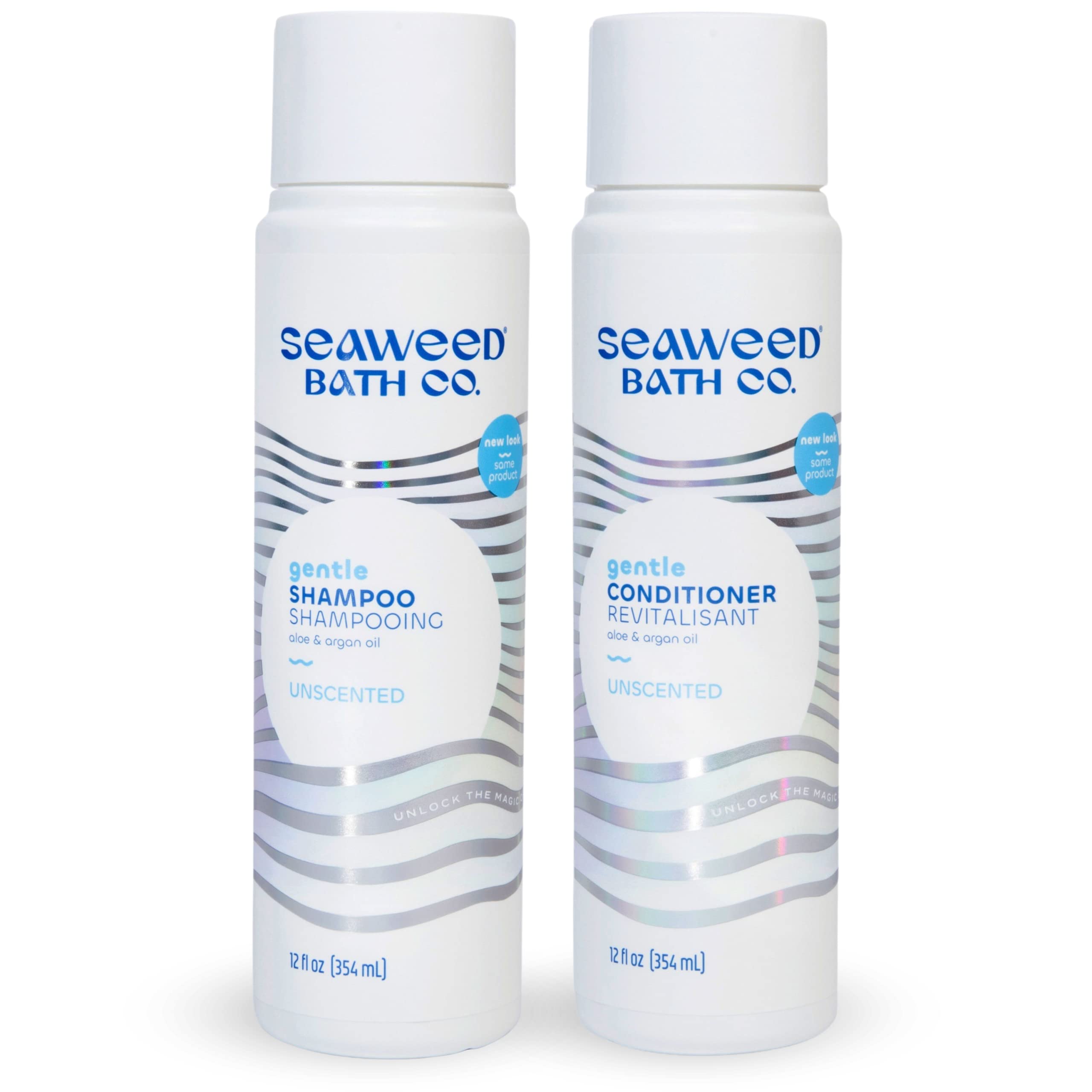 Seaweed Bath Co. Gentle Shampoo And Conditioner Set, Unscented, 12 Ounce (Pack Of 2), Sustainably Harvested Seaweed, Aloe, Argan