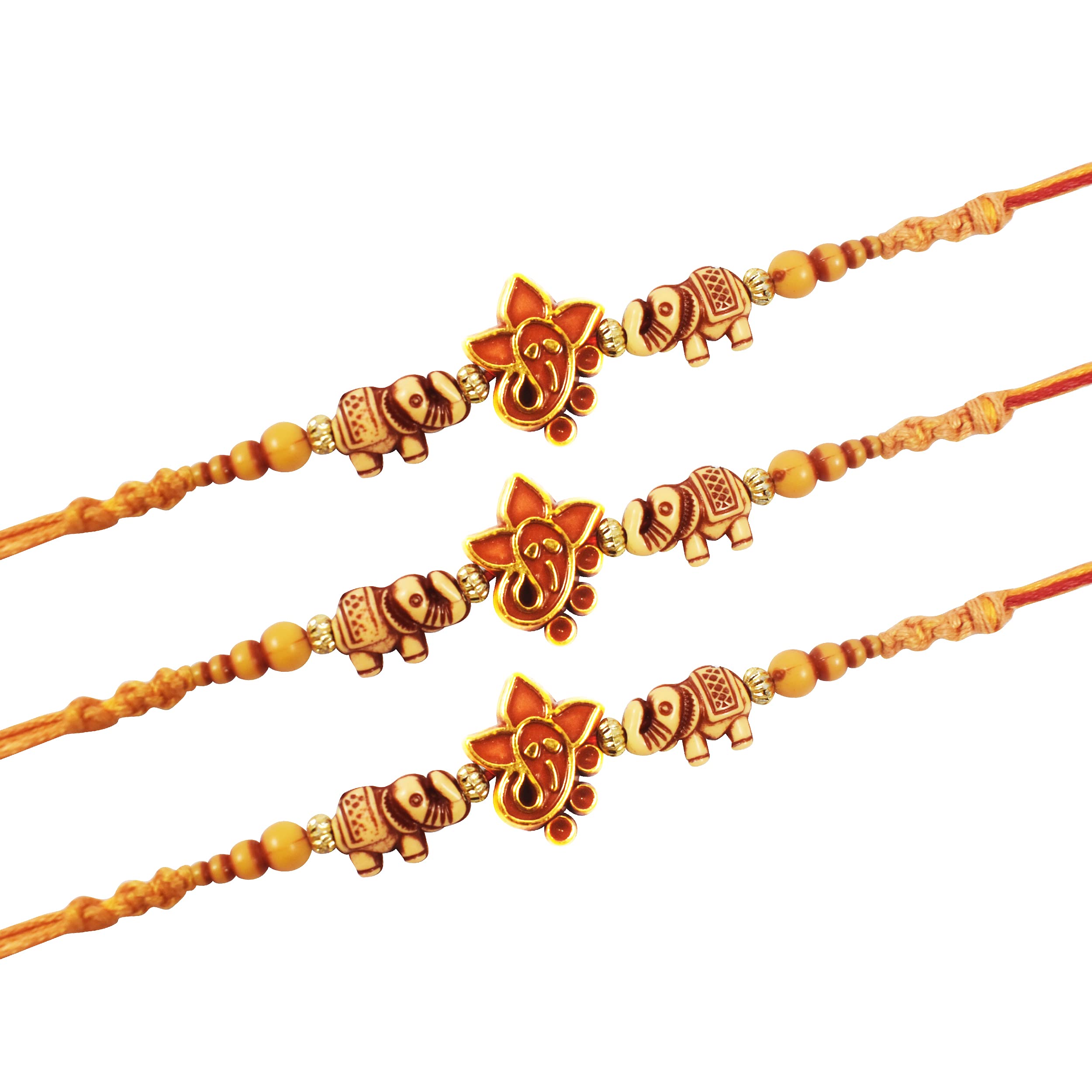 Urvi Creations Set Of 3 Wooden Elephant Ganesh Rakhi Rakhi For Brother Bhaiya Bhai Kids Rakhi Gift For Rakshabandhan