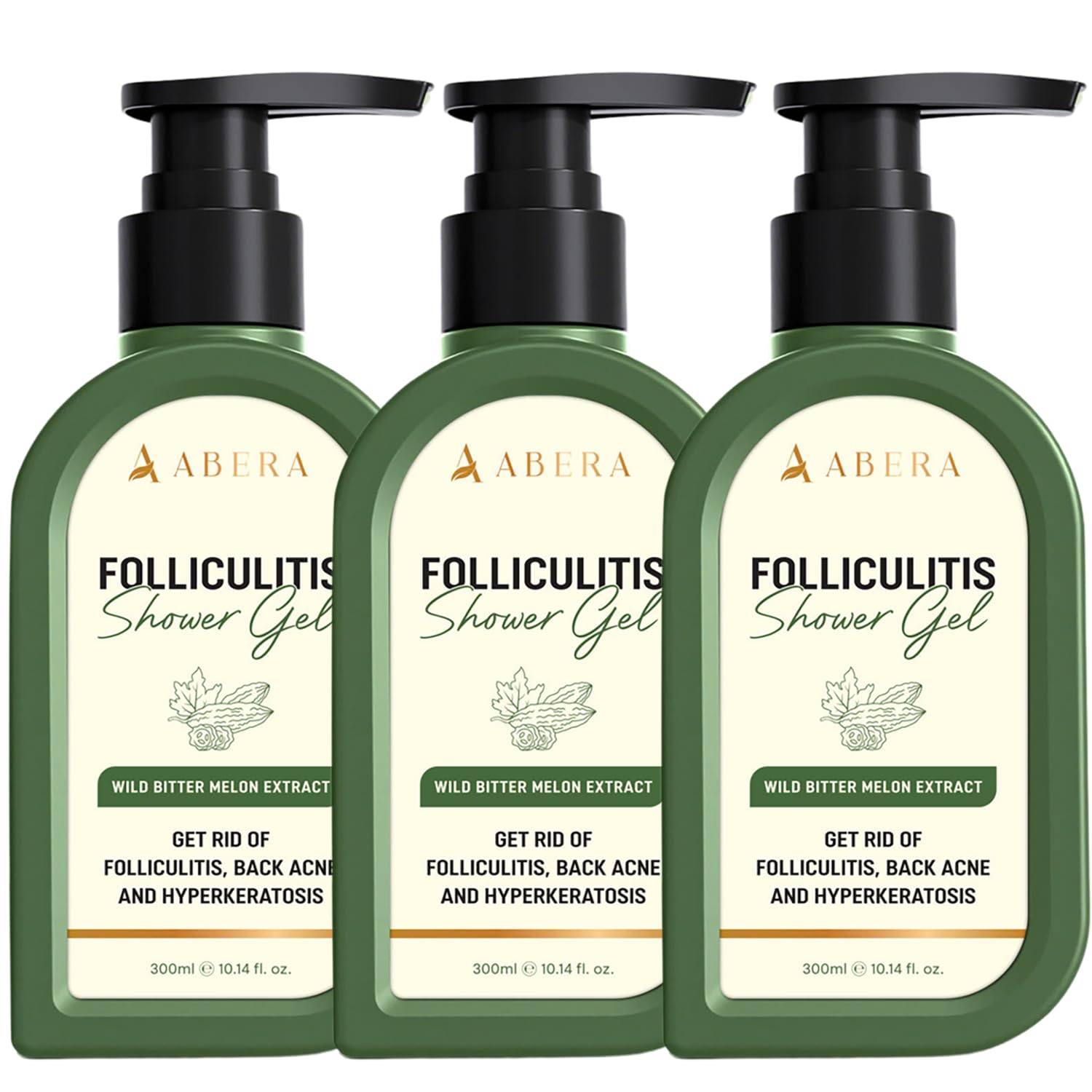 ABERA Folliculitis BHA Shower Gel for Body Acne & KP, Acne Body Wash with Tea Tree Oil & Wild Bitter Melon Extract, Relieves Itc