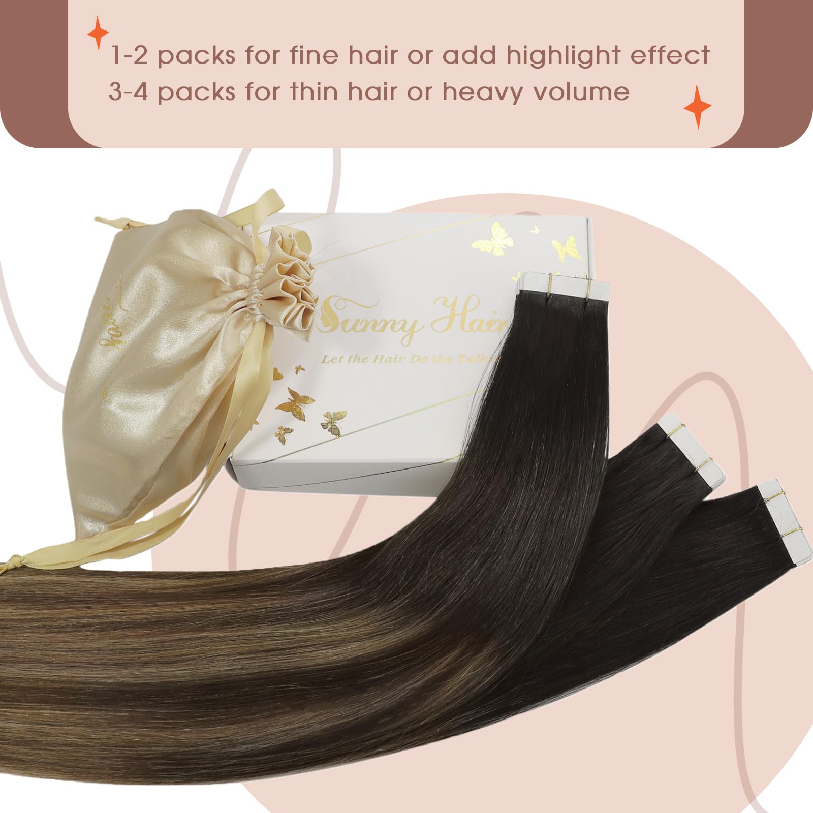 Sunny Hair Black Tape In Extensions Ombre Hair Extensions Tape In 14Inch For Short Hair Tape In Human Hair Extensions Natural Bl