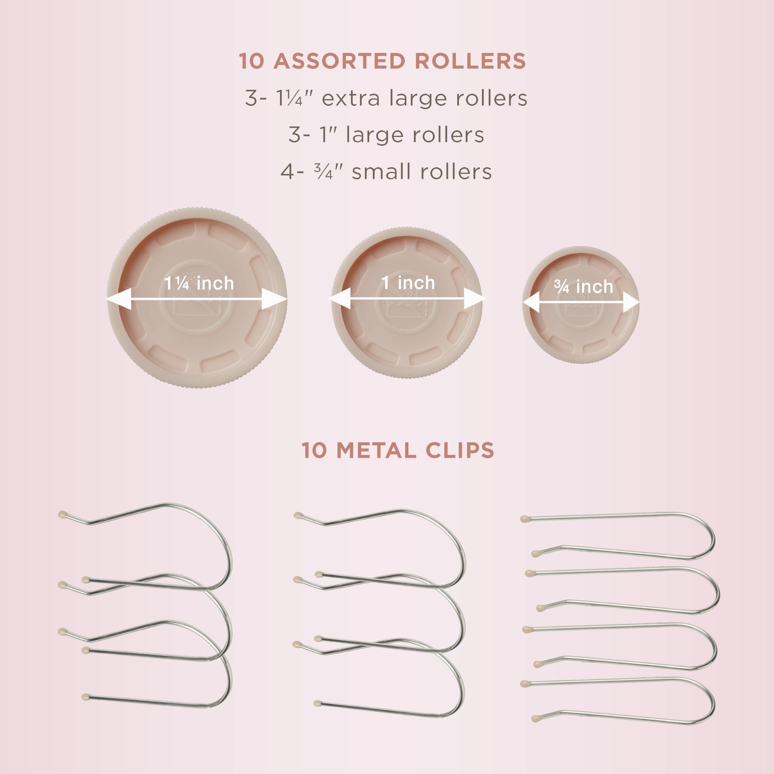 Conair Instant Heat Hot Rollers - 1 1/4", 1", 3/4" Rollers, Blush, Model HS10XNR, Hair Curler with Clips Included