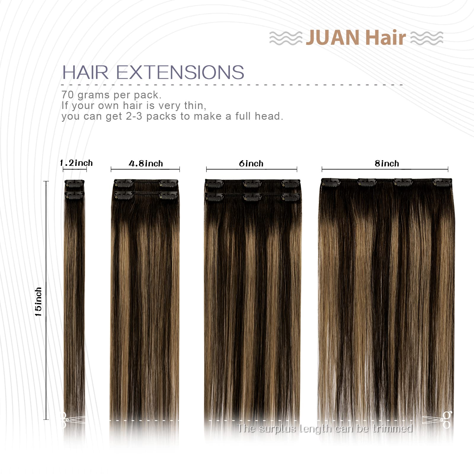 Aison Clip in Hair Extensions 70G Natural Black to Chestnut Brown 100% Remy Human Hair Clip in Extensions for Fashion Women 7pcs