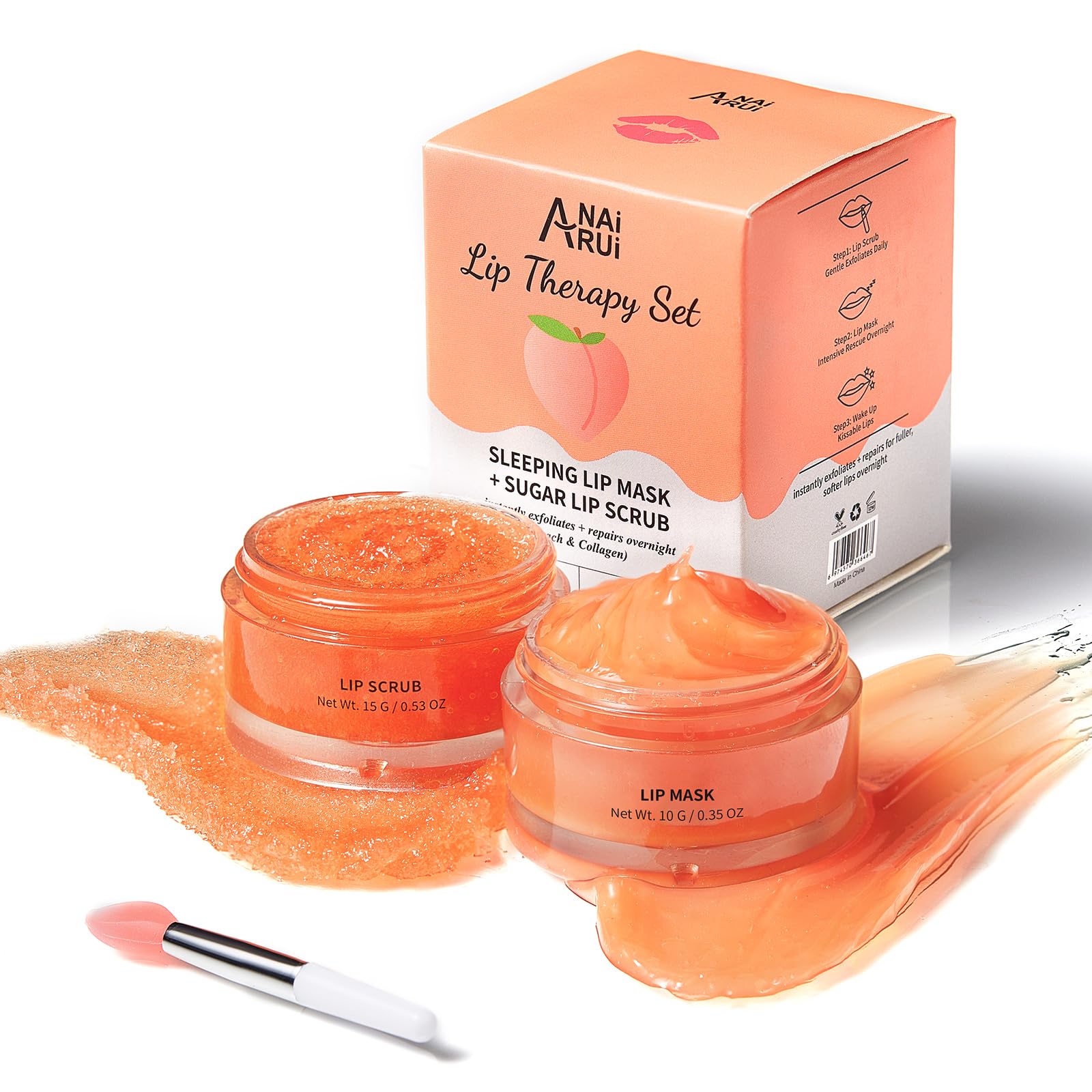 ANAI RUI Lip Balm Mask & Lip Scrub Set, Lip Care Kit, Overnight Lip Treatment with Lip Sleeping Mask & Sugar Lip Exfoliator Scru