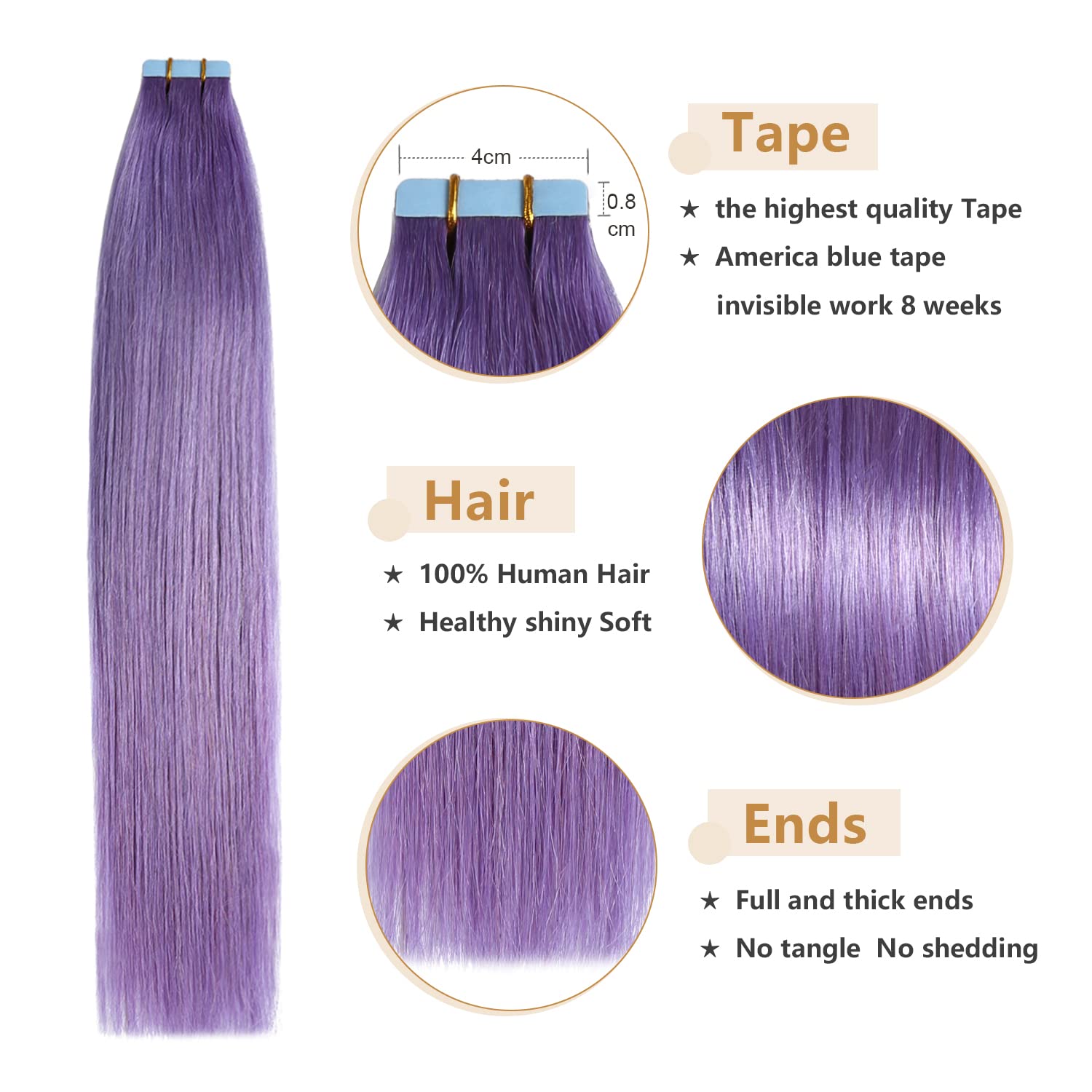 Yilite 20Pieces/Pack Purple Tape In Hair Extensions Human Hair,12Inch 40G Purple Tape In Human Hair Extensions,Seamless Skin Wef