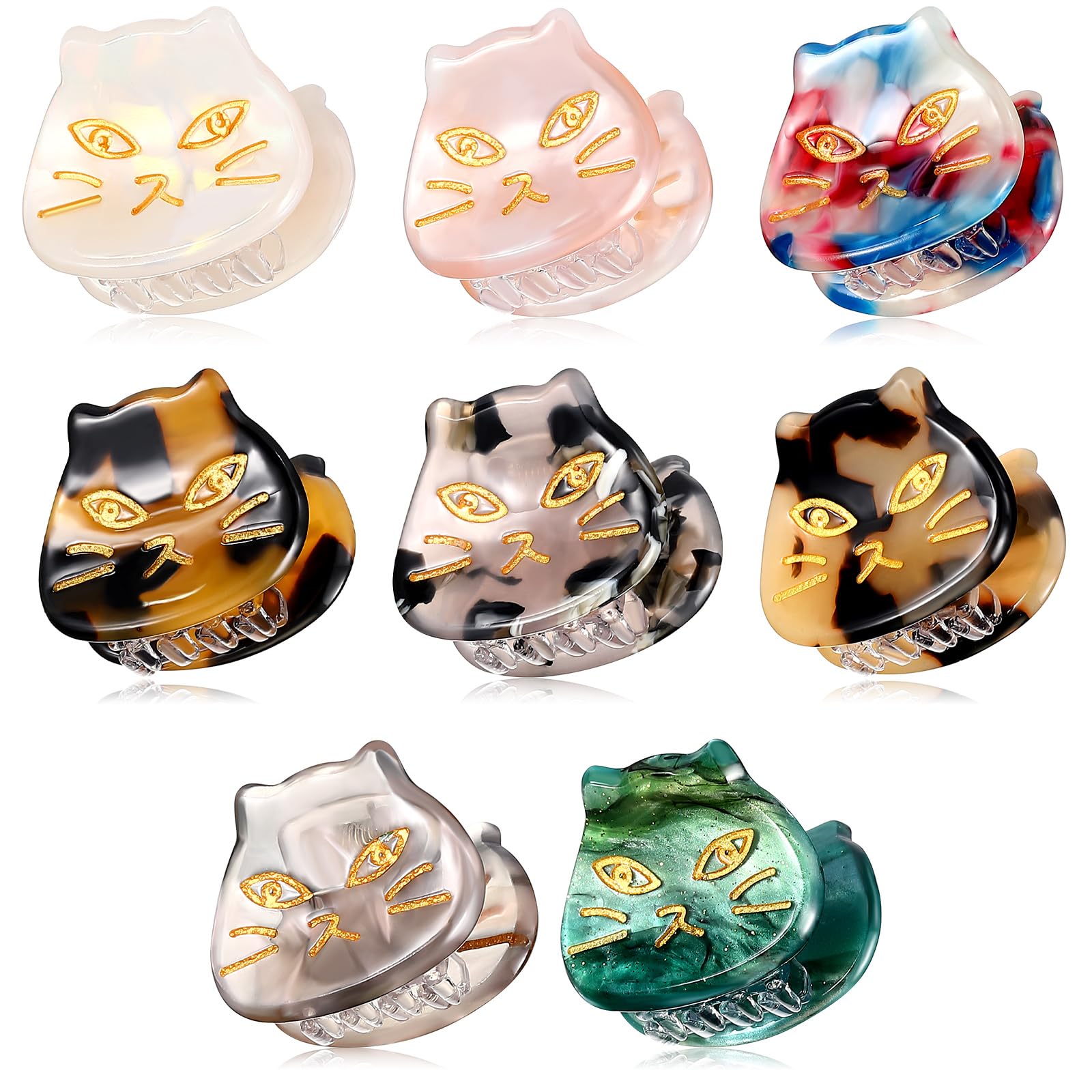 Crowye 8 Pcs Cute Cat Small Hair Clips Forehead Bangs Broken Hair Clip Speckled Animal Shaped Mini Hair Claw Clips Alloy Resin S