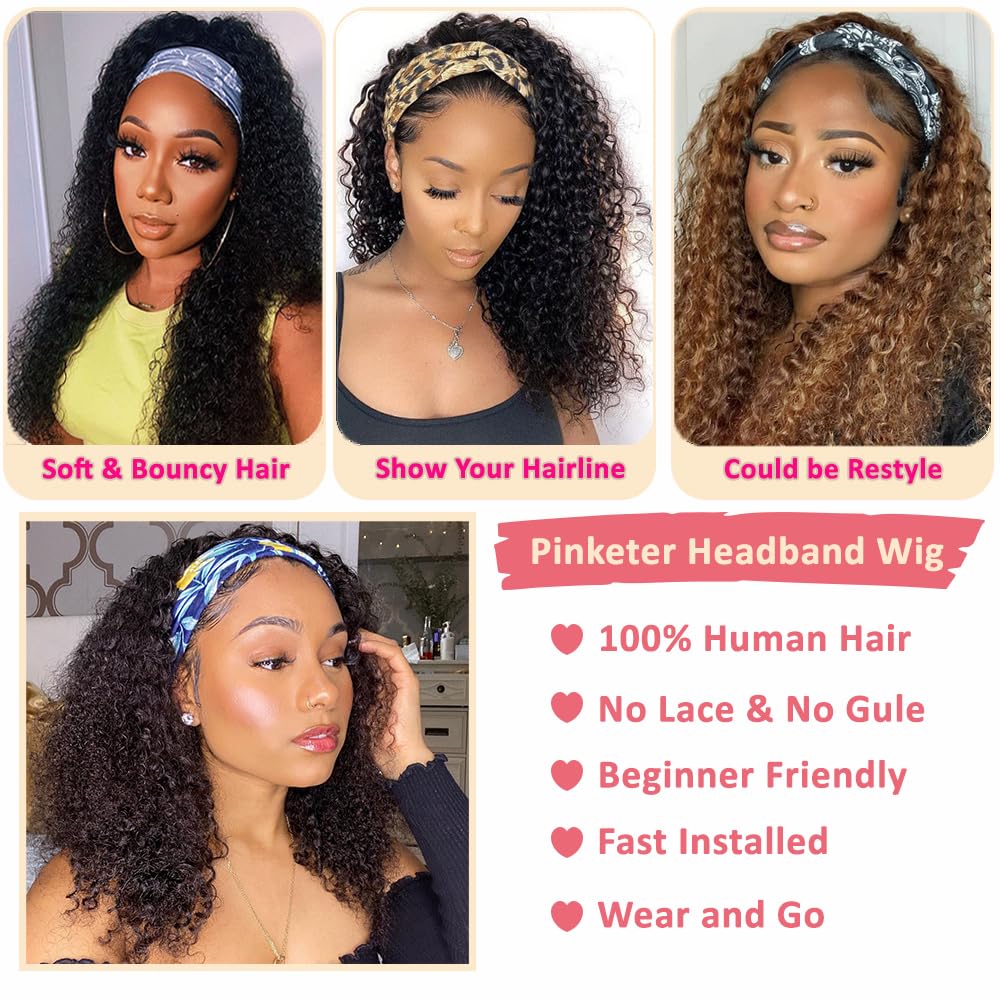 Headband Wig Human Hair Kinky Curly Headband Wig Human Hair None Lace Front 150% Density Brazilian Virgin Human Hair Headband Wi