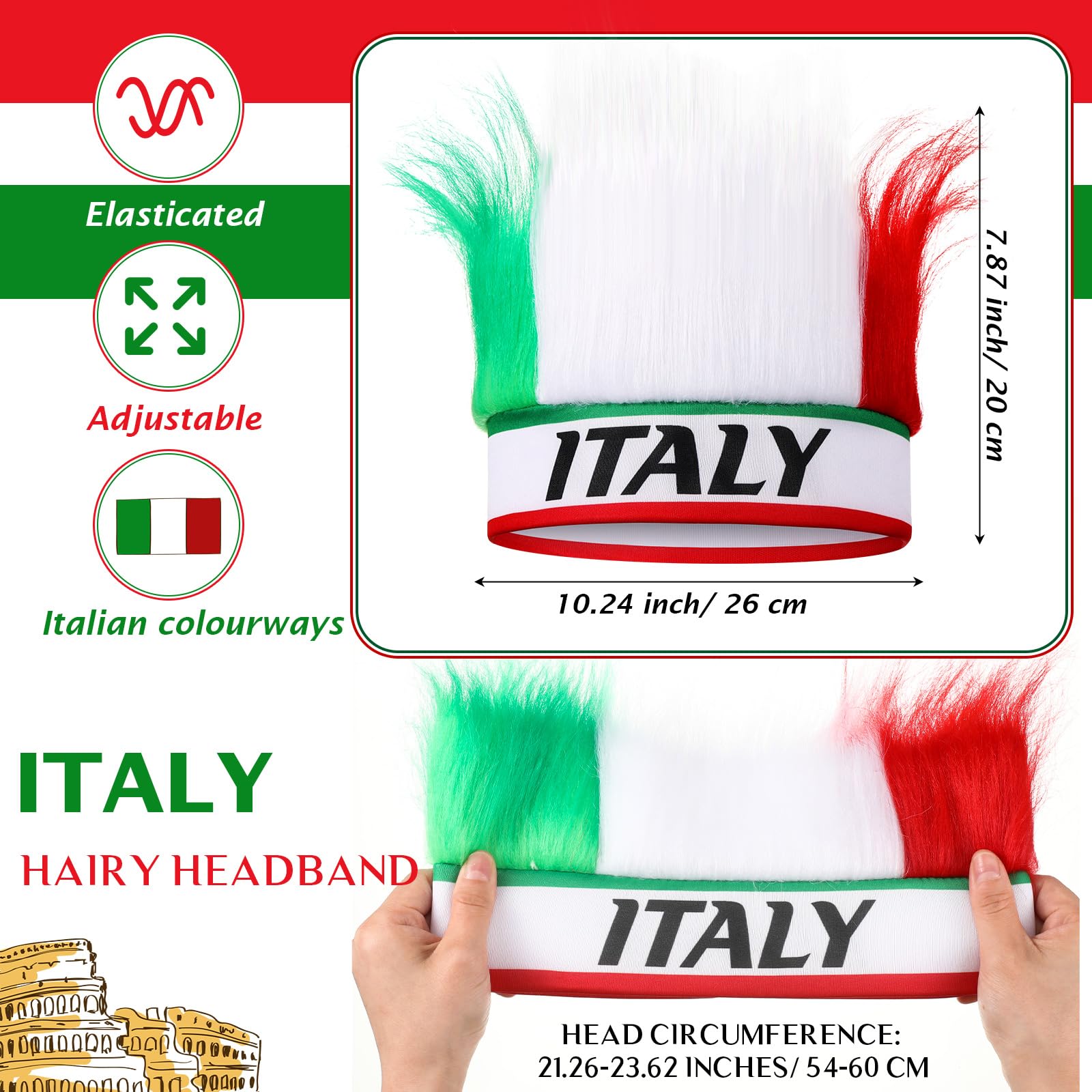 Jadive Italy Hairy Headband Hat Green Hairy Headband Hair Headpiece Italian Costume for Women Men Sports Parties Cosplay(1 Pcs)