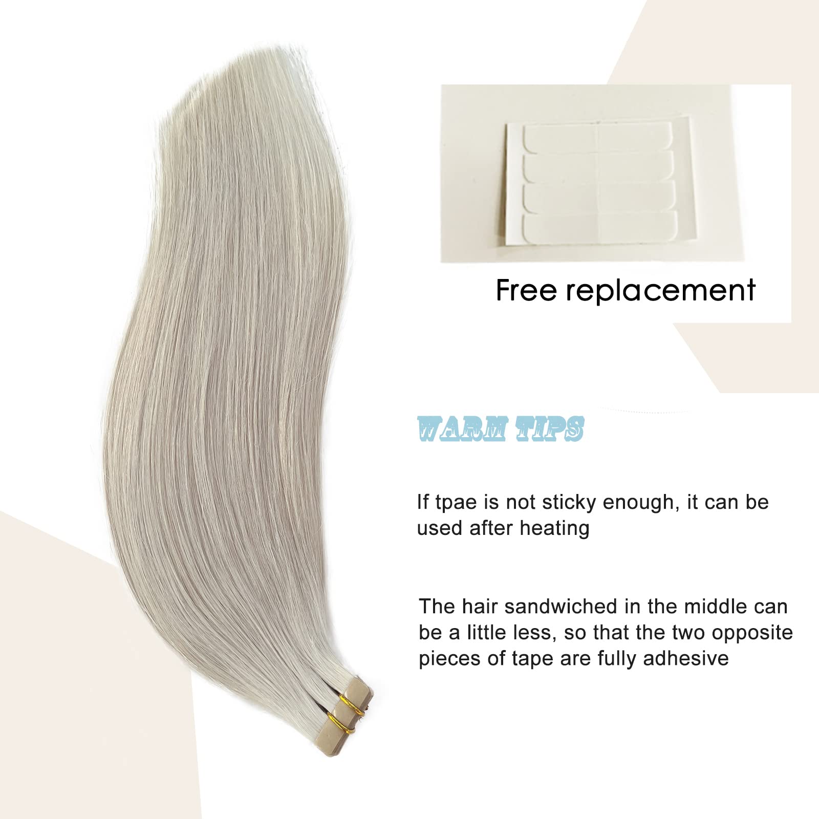 22 Inch 9A Remy Human Hair Tape In Extensions Double Sided Pu Tape In Extensions For Women Ice White Invisible Skin Weft Tape In