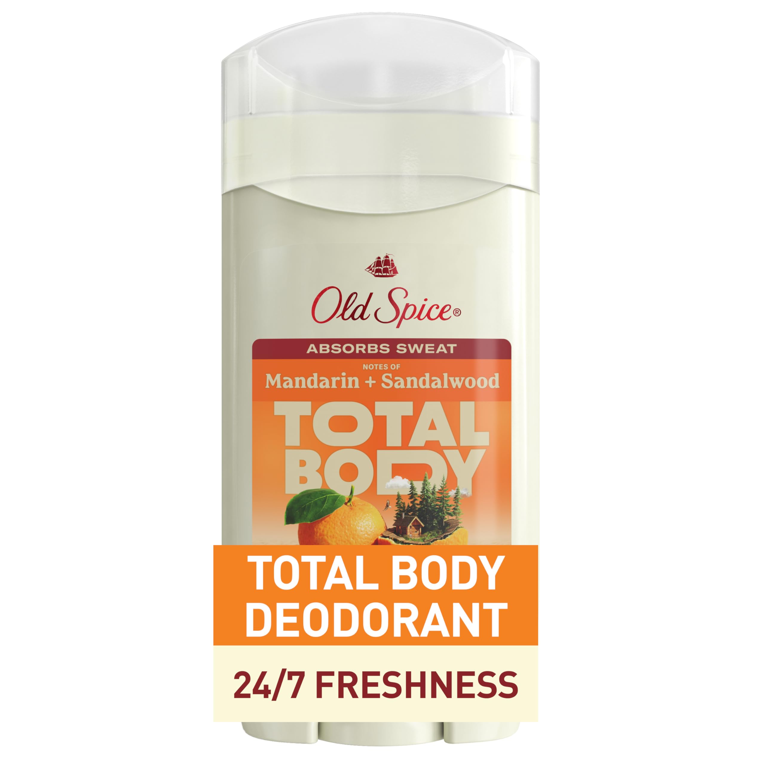 Old Spice Whole Body Deodorant for Men, Total Body Deodorant, Mandarin + Sandalwood, Aluminum Free Deodorant Stick for 24/7 Fres