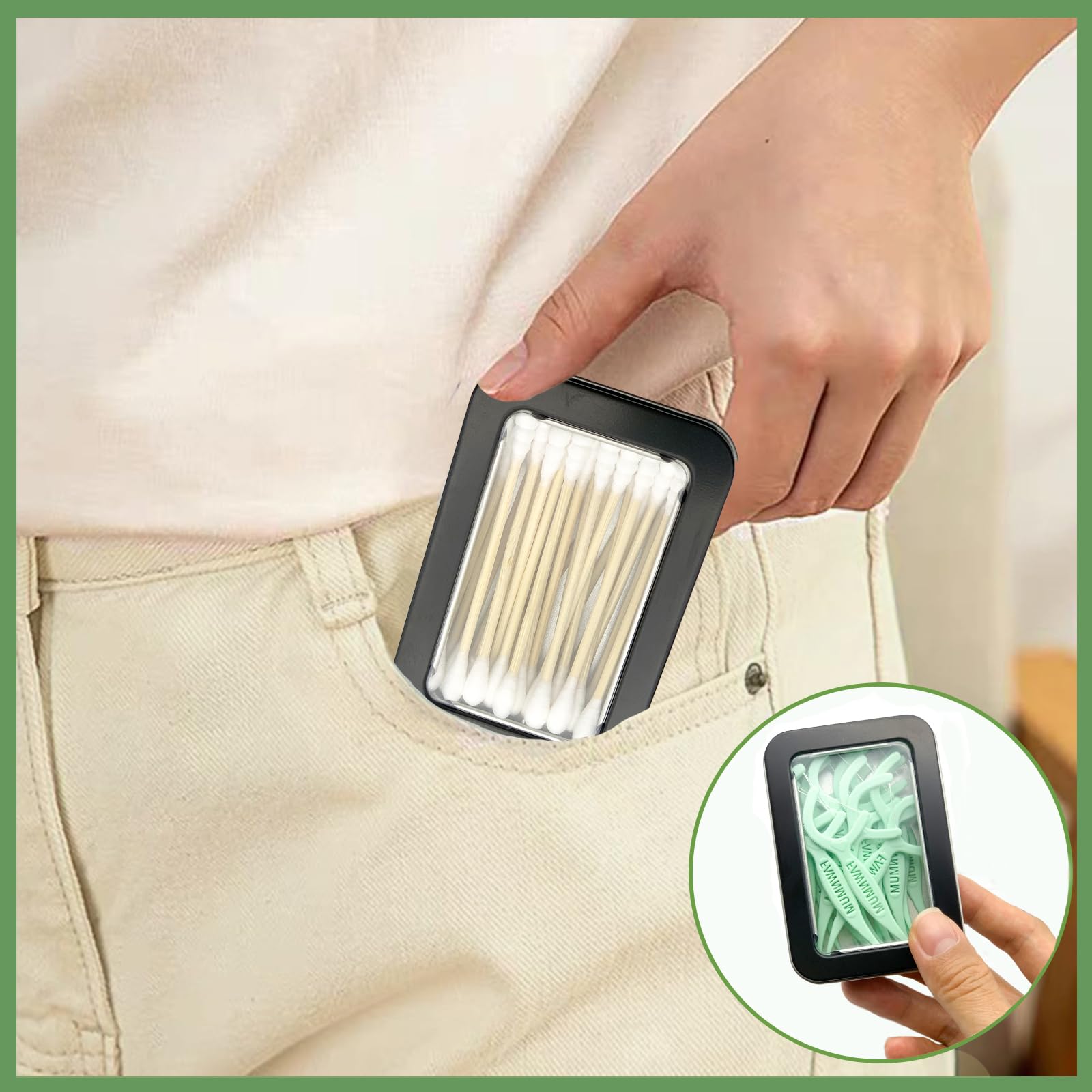 MatFirsmo Cotton Swab Holder for Travel, 2 Pcs Portable Small Dental Floss Holder Empty Metal Cotton Ball Holder, Travel Floss P