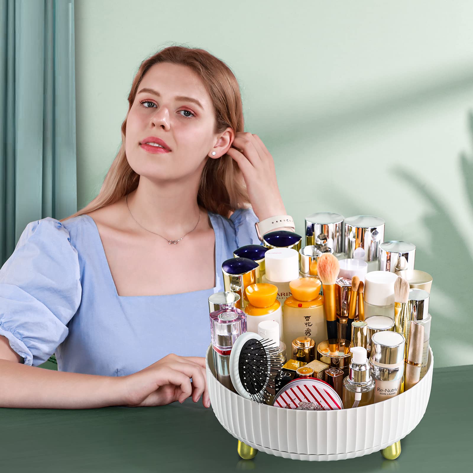 Funest Makeup Perfume Organizer, 360 Degree Rotating Lazy Susan Cosmetic Desk Storage Lotions Display Case Round Gift Tray With