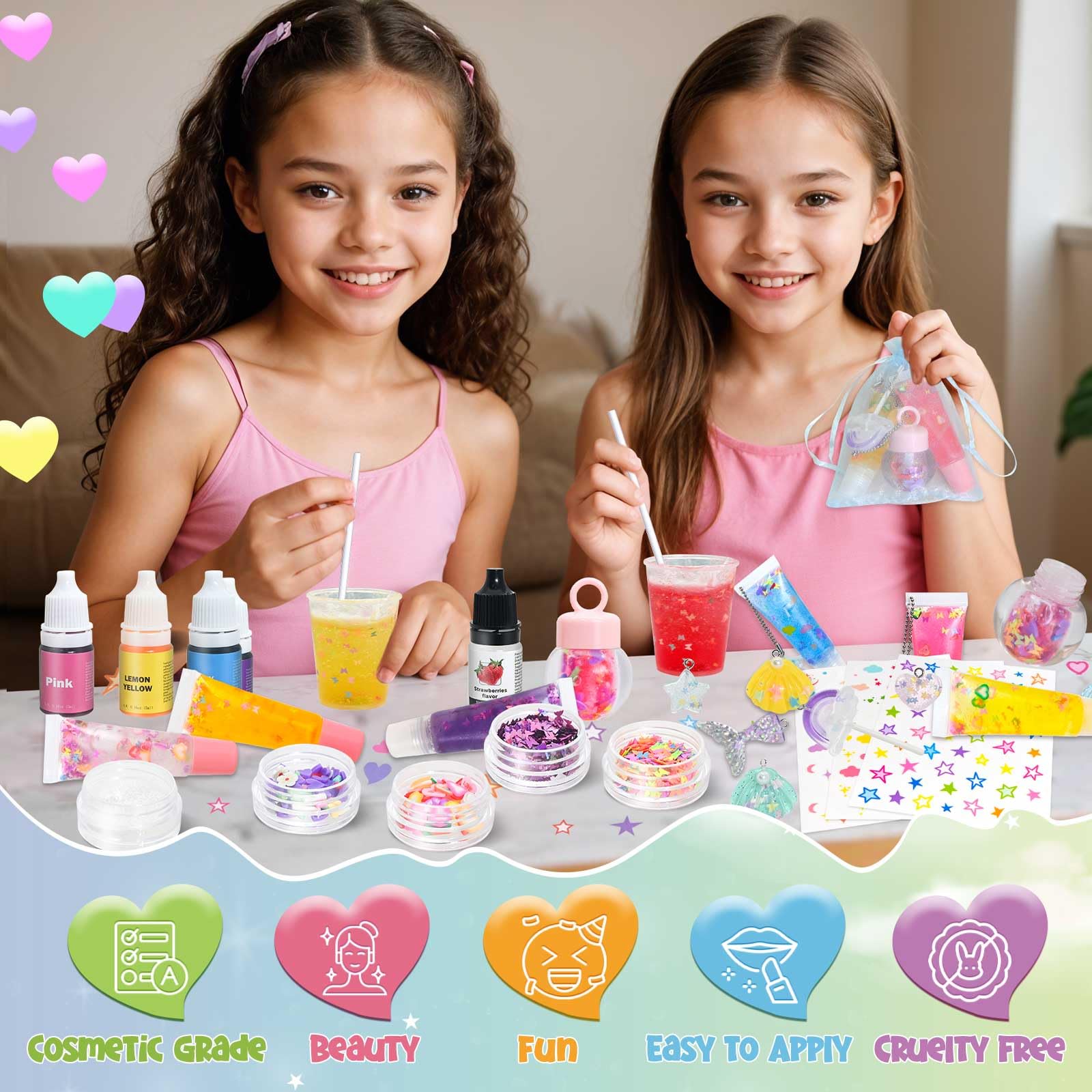 Lip Gloss Making Kit Jcoos 73Pcs Lip Gloss Keychain Make Your Own Lip Gloss Kit, Diy Lip Gloss Making Kit Moisturizing Shine Beg