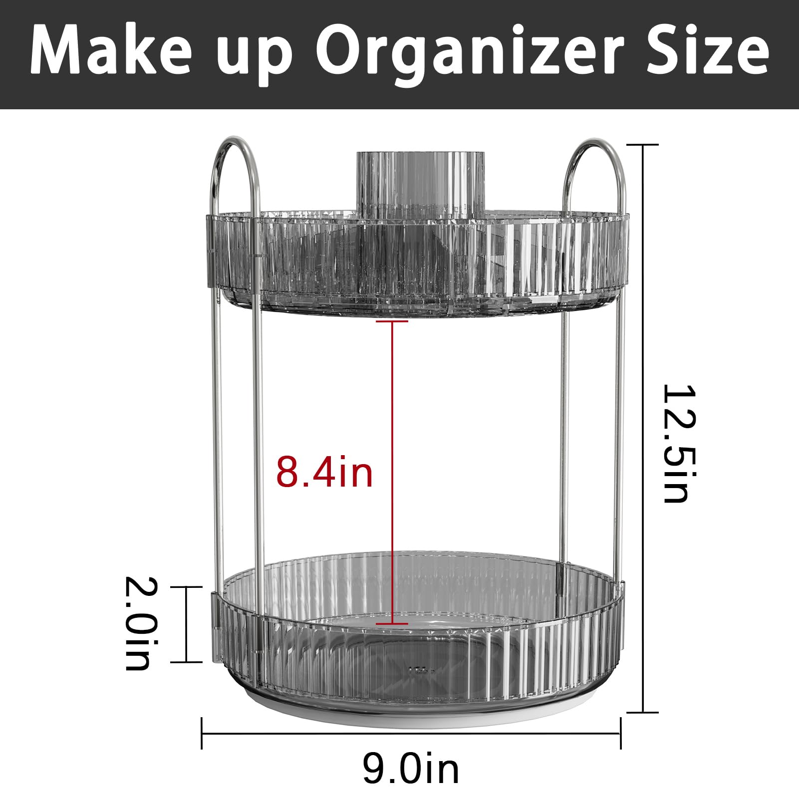 Shuang Qing 360 Rotating Makeup Organizer, High-Capacity Bathroom Countertop Vanity Organizers, 2 Tier Spinning Skincare Storage