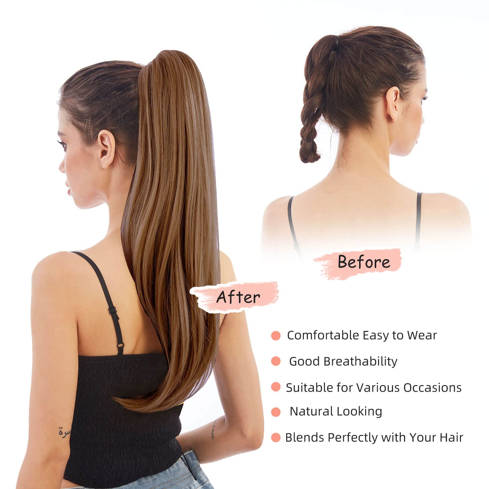 Heweicsy Ponytail Extensions,Hair Extension Ponytail 22'' Long Claw Hair Extension Synthetic Wavy Straight Hairpieces Ponytail C