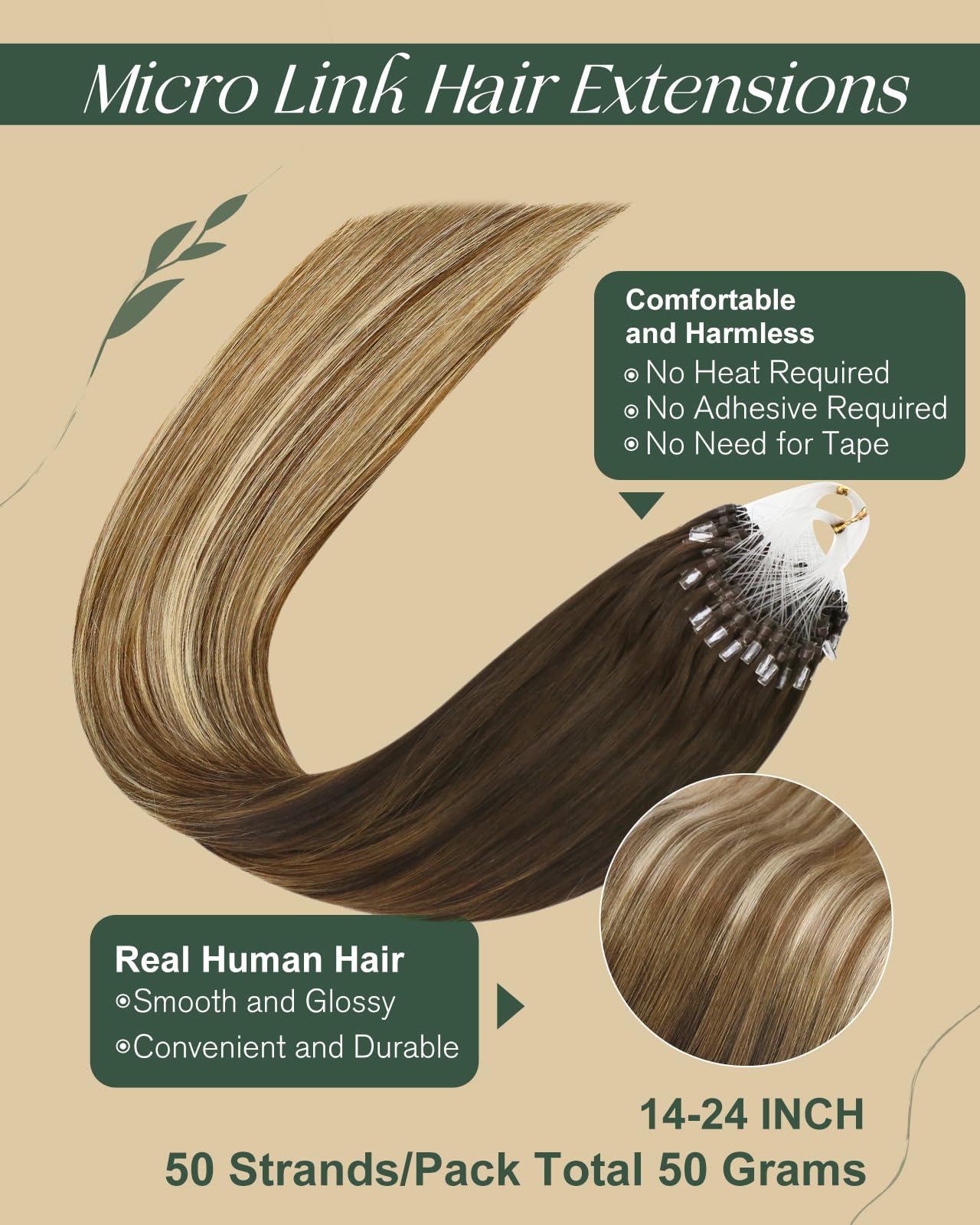 Ugeat Balayage Micro Bead Hair Extensions Real Human Hair Ash Brown Micro Link Hair Extensions Human Hair Micro Loop Dark Brown