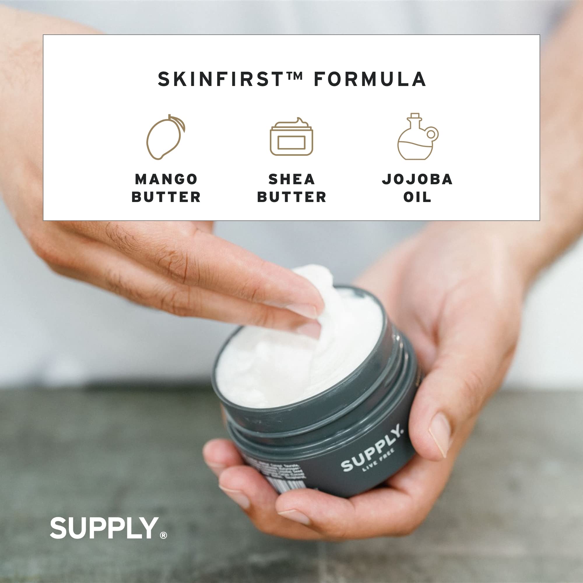 SUPPLY Ultra Lather Shaving Cream Black Pepper & Fig - Hypoallergenic Formula for Men - 3.4 Oz Jar - Naturally Soothes and Prote