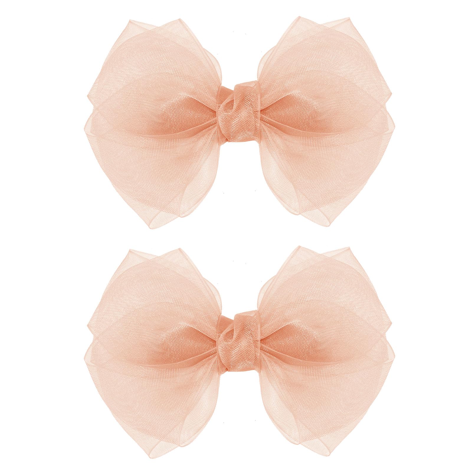 Korean Pink Mesh Hair Bow Clips Alligator Barrettes 4'' For Toddler Girls Organza Double Tulle Bow-Knot Hair Pins Summer Wedding